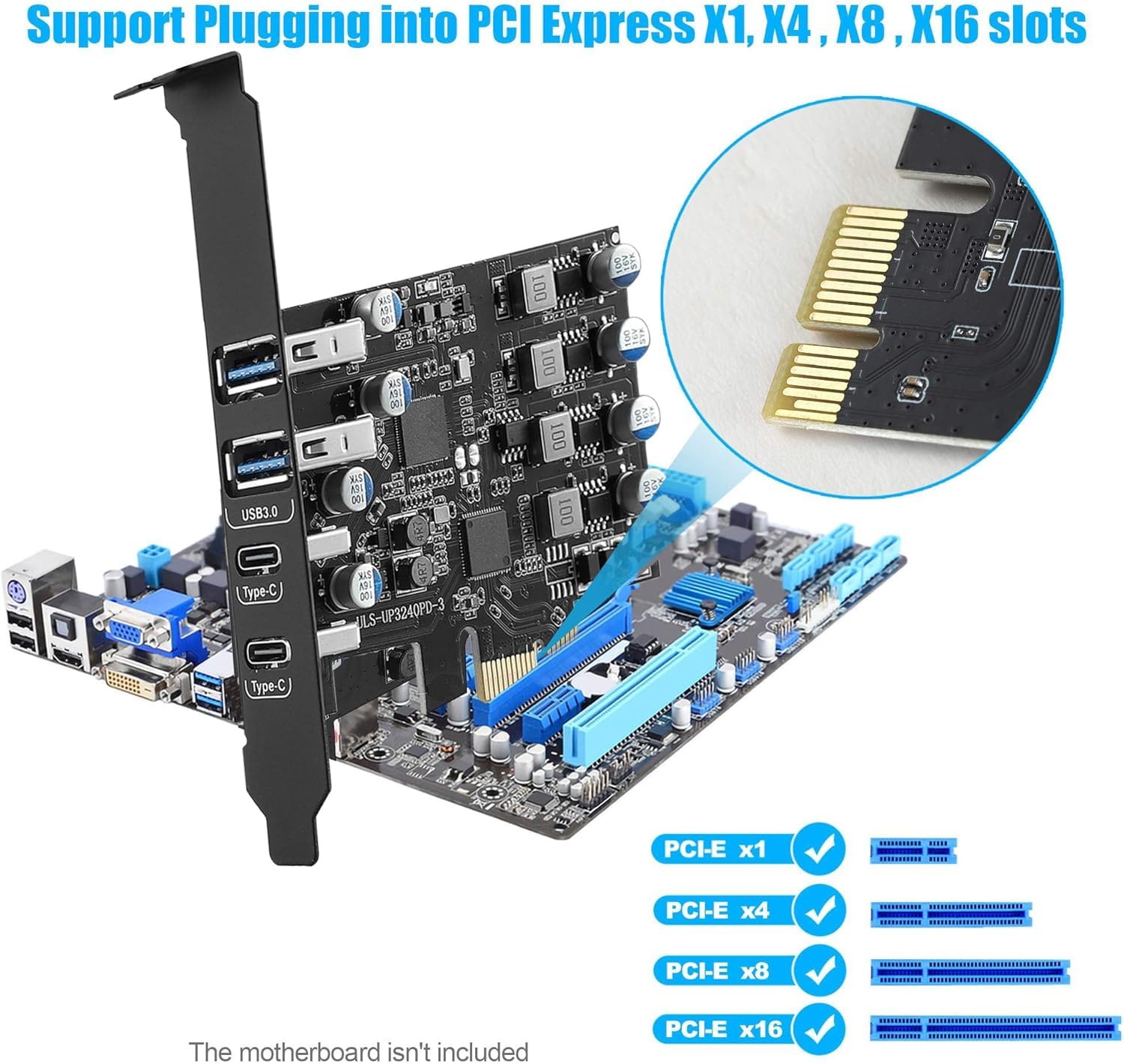Tarjeta PCIe USB con 25W Power Delivery, Tarjeta de Expansión PCI Express a USB 3.0 de 4 Puertos (2 x Tipo A + 2 x Tipo C), Carga Rápida con Soporte de Perfil Bajo para PC de Sobremesa