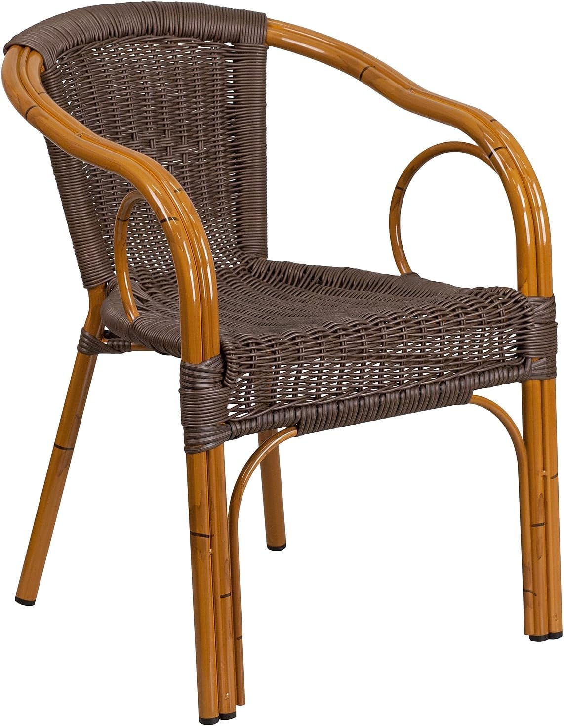 Flash Furniture Cadiz Series Dark Red Bamboo-Aluminum Indoor-Outdoor Restaurant-Patio Chair with Burning Brown Rattan