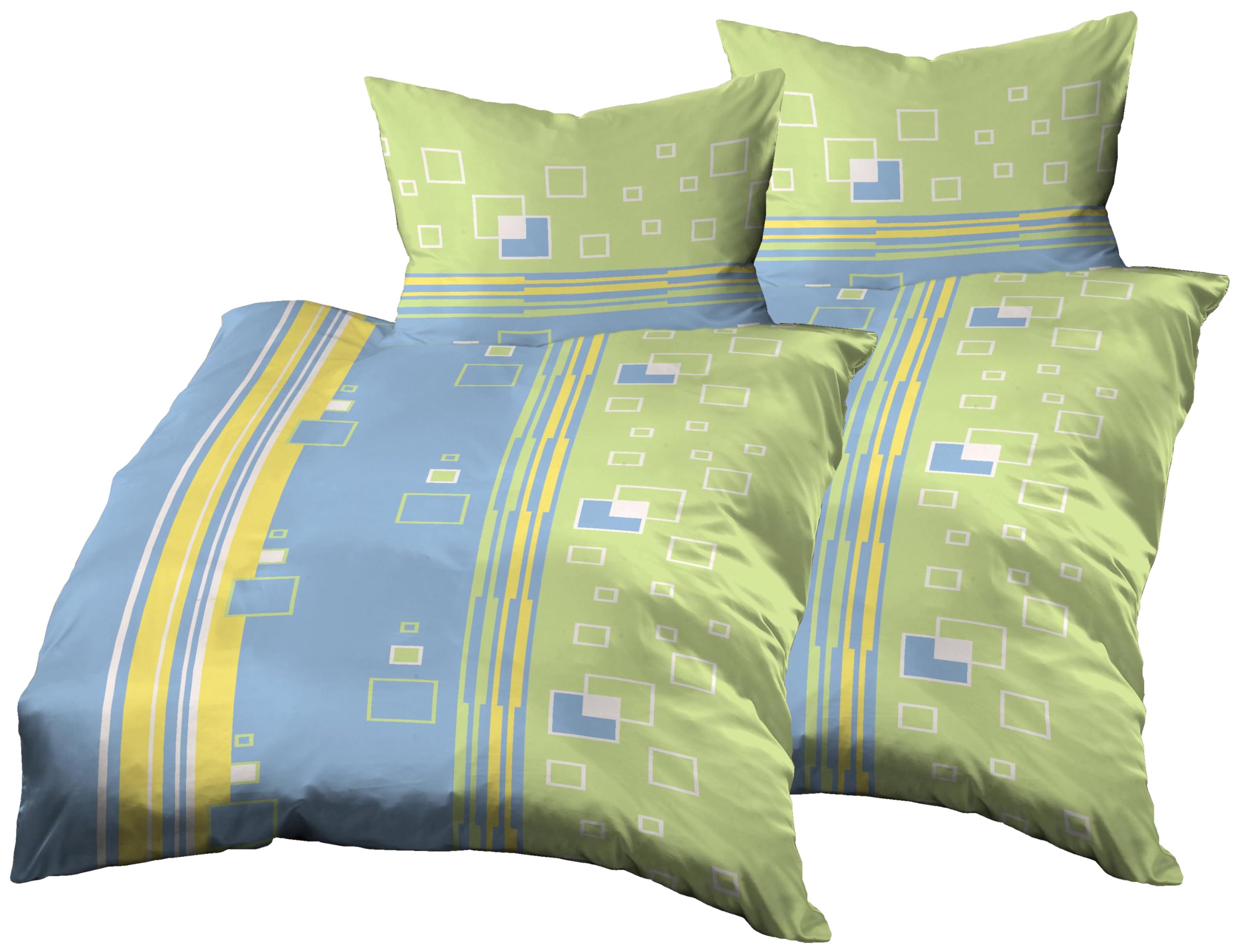 Set di biancheria da letto da 4 pezzi, 2 x 140 x 200 cm + 2 x 70 x 90 cm, in microfibra, a quadretti, verde, blu, giallo