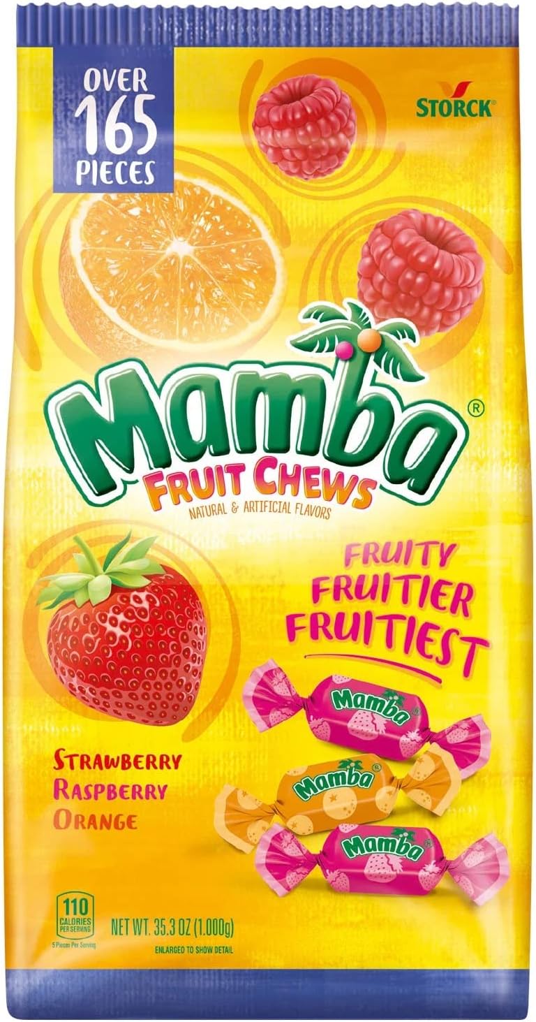 StorckSUPOOBE Mamba Fruit Chews Strawberry Raspberry Orange, 165 Pieces, 35.3 Ounces