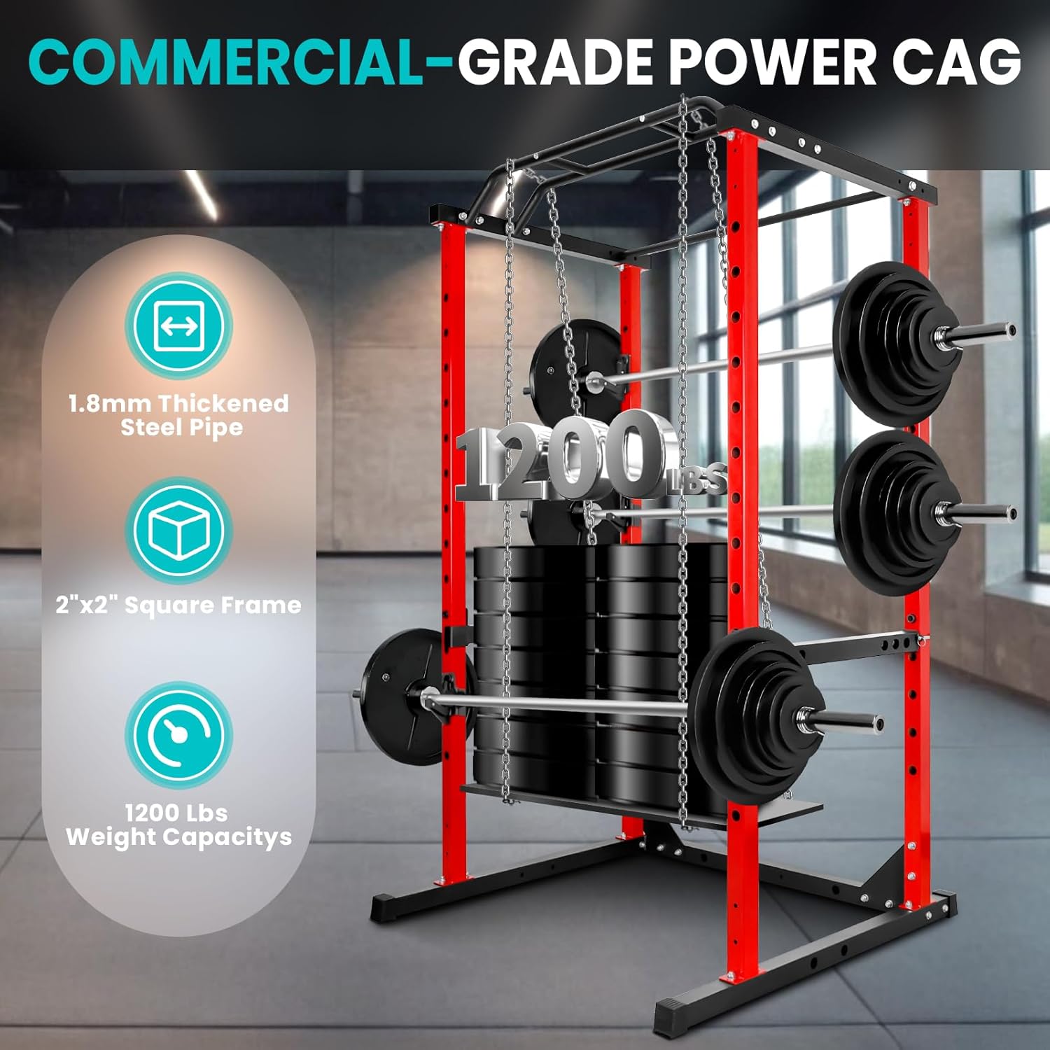 Power Cage, 1200 Pounds Power Rack With J Hook, Weight Cage With 14-Speed Adjustable, Power Racks For Home Gym