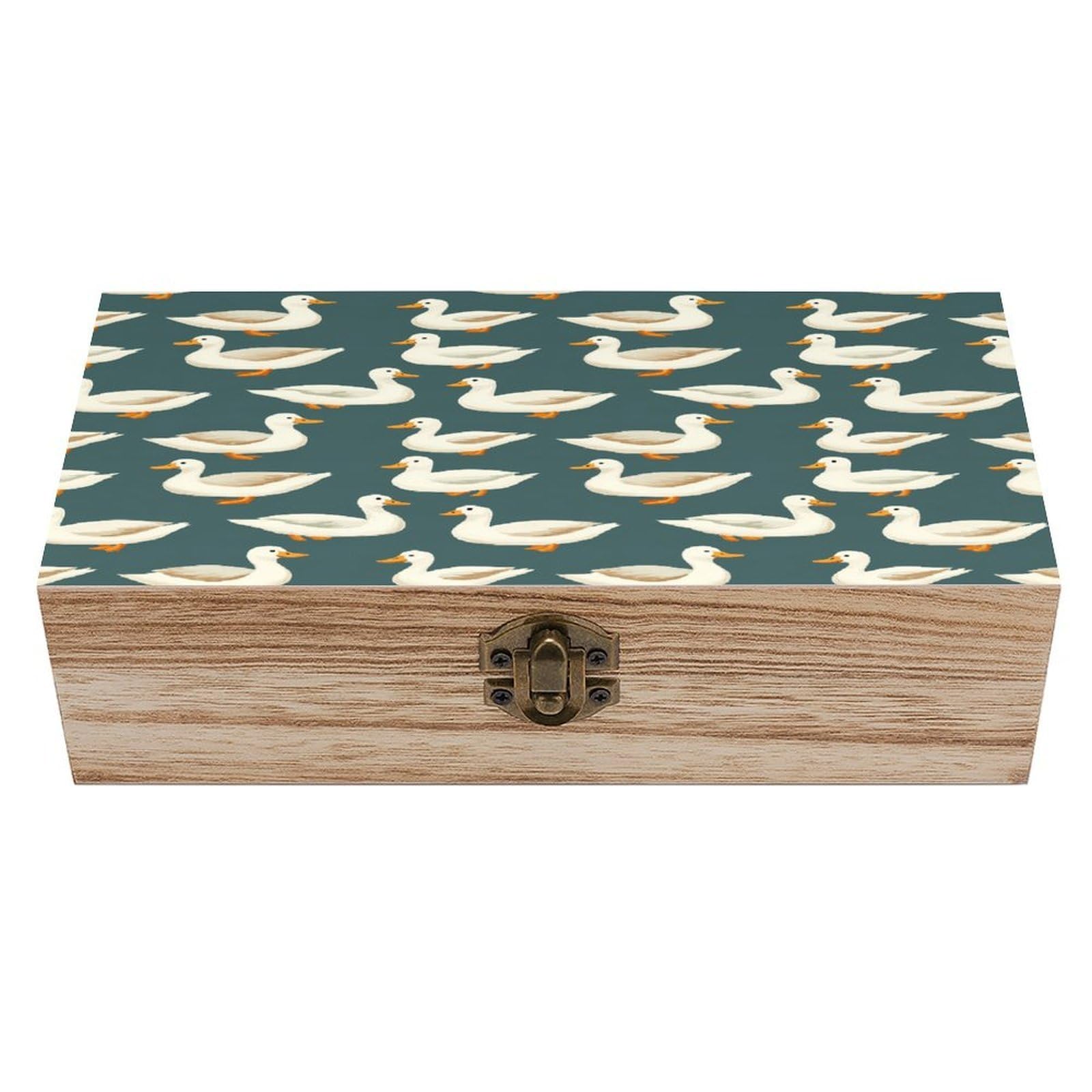 HLBSDM Ducks Pattern Wooden Storage Box with Front Clasp Vintage Keepsake Boxes for Jewelry Decorative Gift Ideas for Men Women