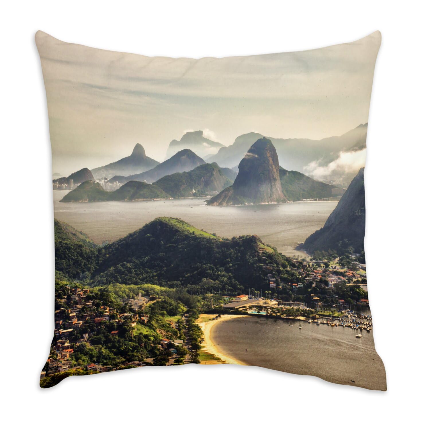 Coussin velours blanc Rio de Janeiro paysage ville 40x40
