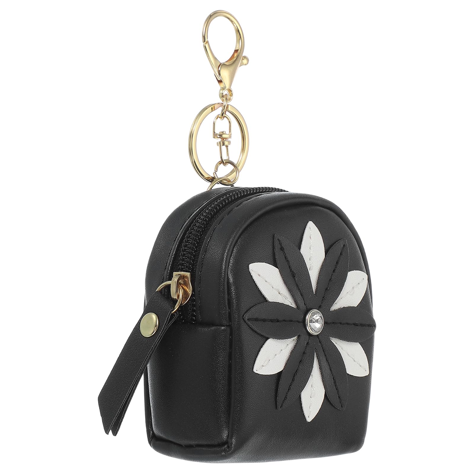 PATIKIL Mini Porte-Clés Sac À Dos pour Women, Créatif Mignon Pendentif Fleur Strass Sac PU Cuir Porte-Clés pour Makeup Clé Carte Organisateur Poche À Fermeture Éclair, Black