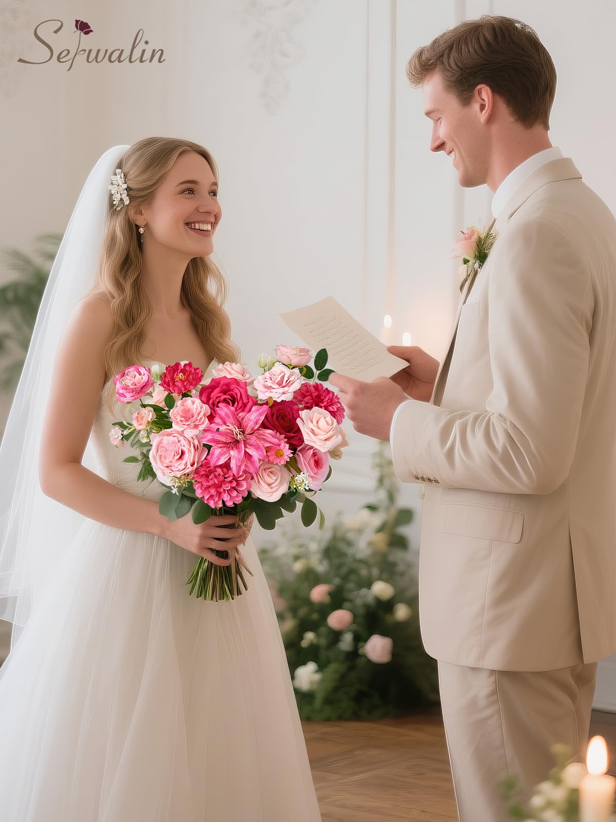 Serwalin Fiori artificiali rosa acceso e magenta, fiori finti in seta fucsia, fiori finti rosa pastello per bouquet da sposa, centrotavola, decorazione per la casa