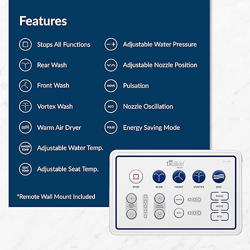 Miniatura 5 de Bio Bidet BB-1000SW Supreme  Bidé redondo blanco eléctrico con asiento de inodoro, agua tibia ajustable, autolimpieza, control remoto inalámbrico,