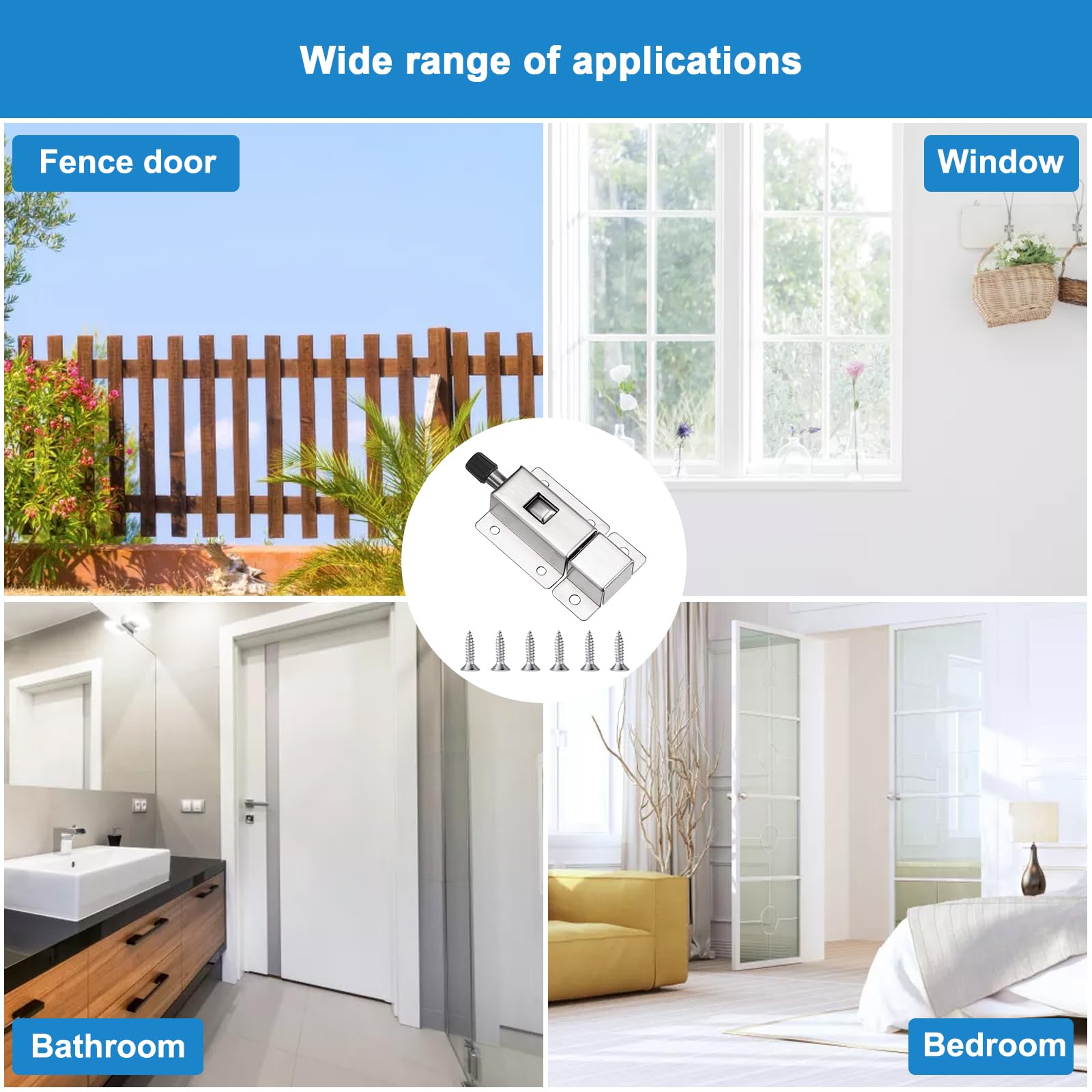 4 Pezzi Chiavistello a Molla con 24 Viti, Serratura a Molla in Acciaio Inox | Chiavistello con Molla, Bullone Serratura Porta, Pestillo Puerta per Camere da Letto, Armadi, Persiane, Porte del Giardino