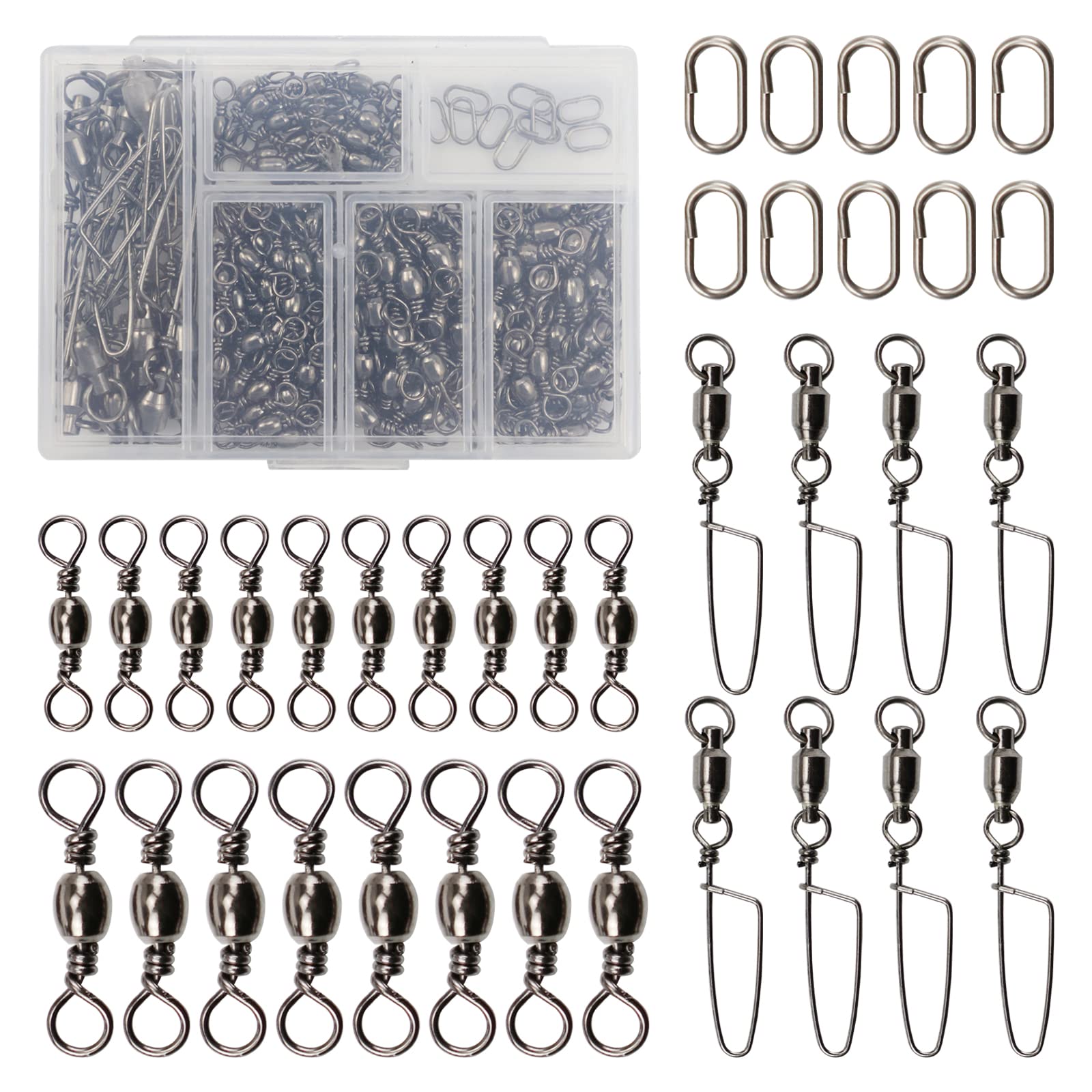 Set Di Moschettoni E Girelle Da Pesca In Acciaio Inox - Forza Trazione 4kg-135kg - Con Scatola Porta Esche (Varie Specifiche Per Mare E Acqua Dolce)
