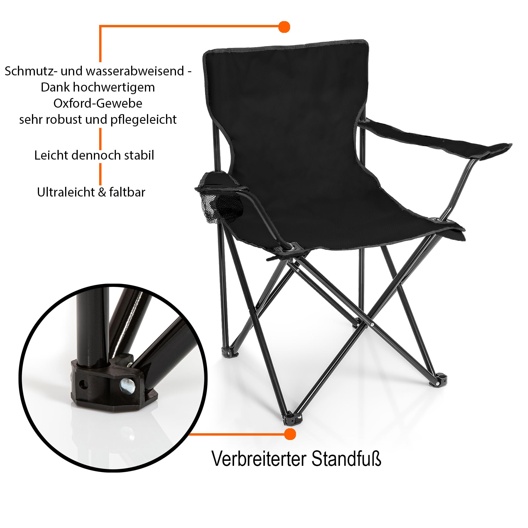 BigDean 2 Stück Campingstühle & Campingtisch faltbar schwarz - Campingtisch mit Stühlen - Faltstuhl Campingstuhl mit Tisch Klapptisch mit Stühlen
