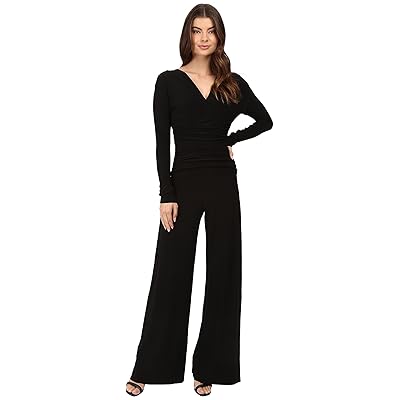 Norma Kamali V Neck Long Sleeve Shirred Waist Jumpsuit Women