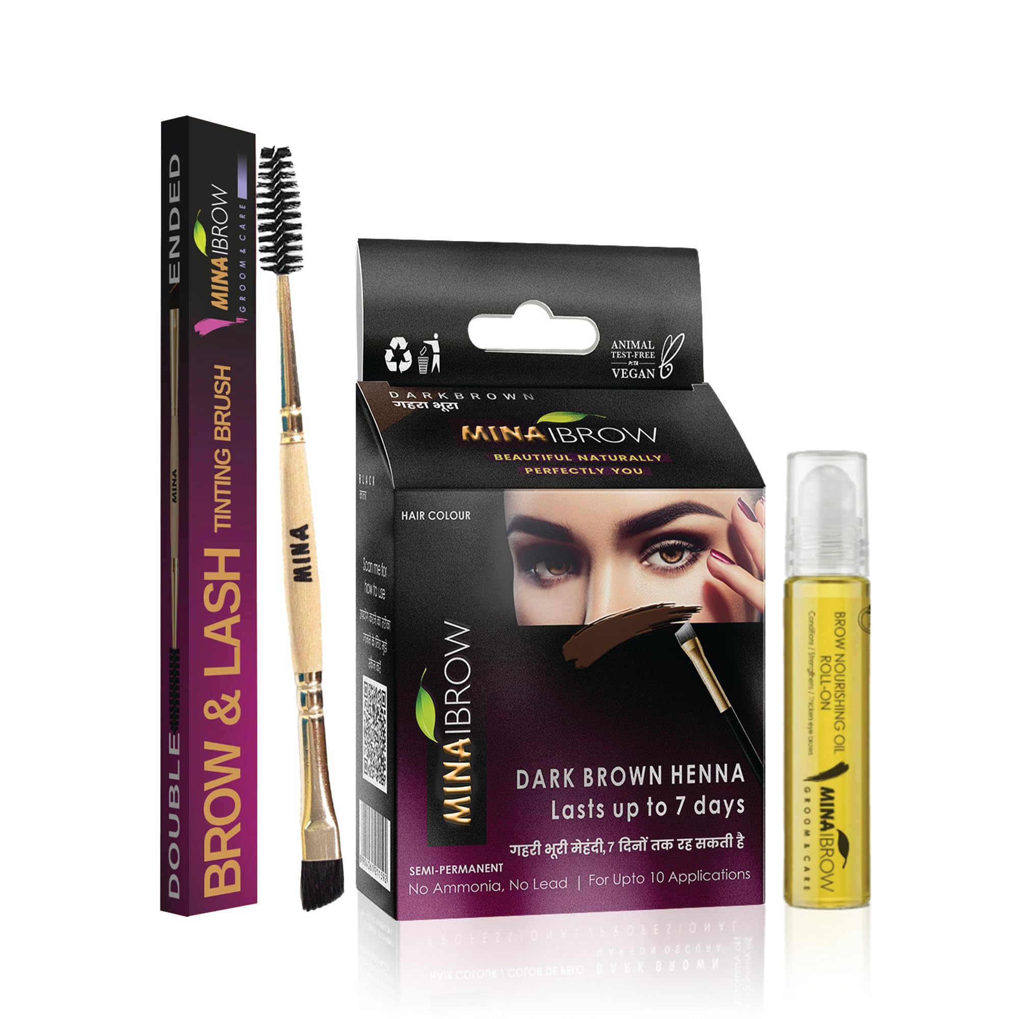MinaiBrow Tint Kit Natural Spot Coloring Brow Tinting Powder (Dark Brown) with Eyebrow Nourishing Oil (10 ML) and Mascara Brush-image-48