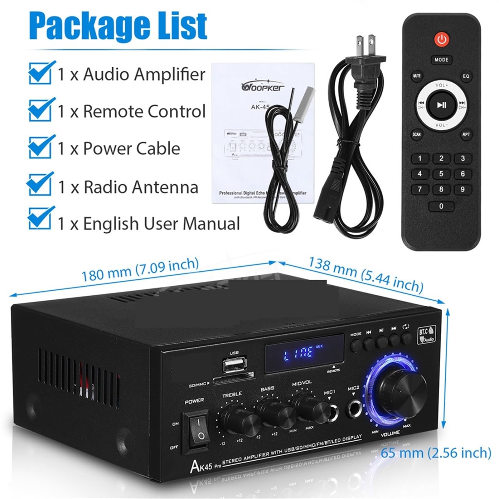 Woopker AK35/AK45/AK45 Pro/AK55 Amplificador Digital Bluetooth Amplificador De Sonido 2 Canales Hifi Fm Usb Amplificador De Audio Para Karaoke De Coche En Casa