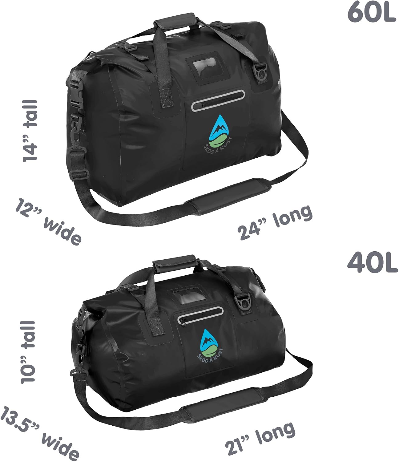 Skog Å Kust Duffelsak Heavy Duty Waterproof Duffel - Gear Bag for Sports, Travel, & More - 40L Black