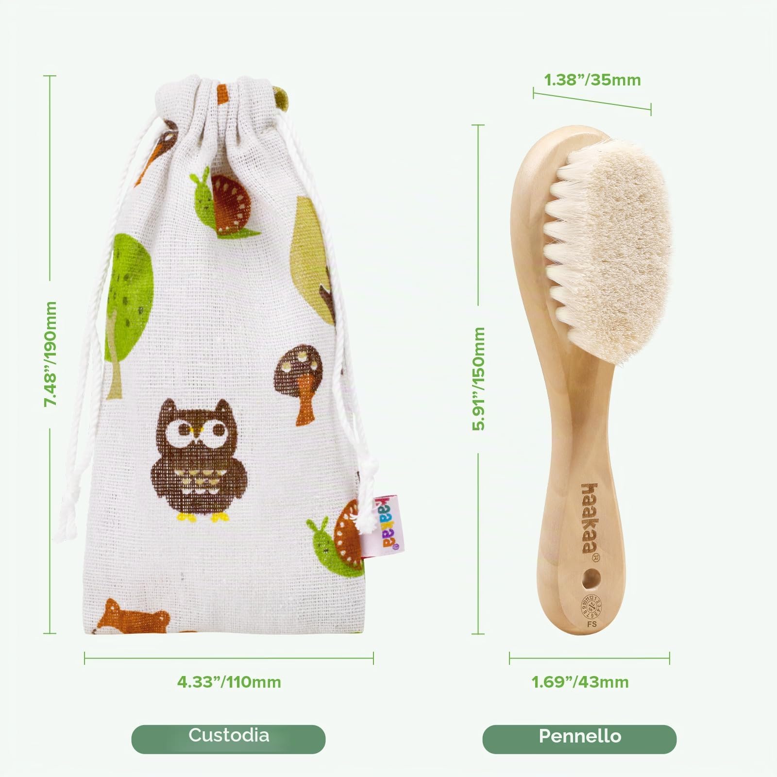 Haakaa Spazzola per Bambini, Spazzola Neonati, Spazzola per Capelli per Neonati, con Morbide Setole Naturali, Impugnatura Di Legno Antiscivolo