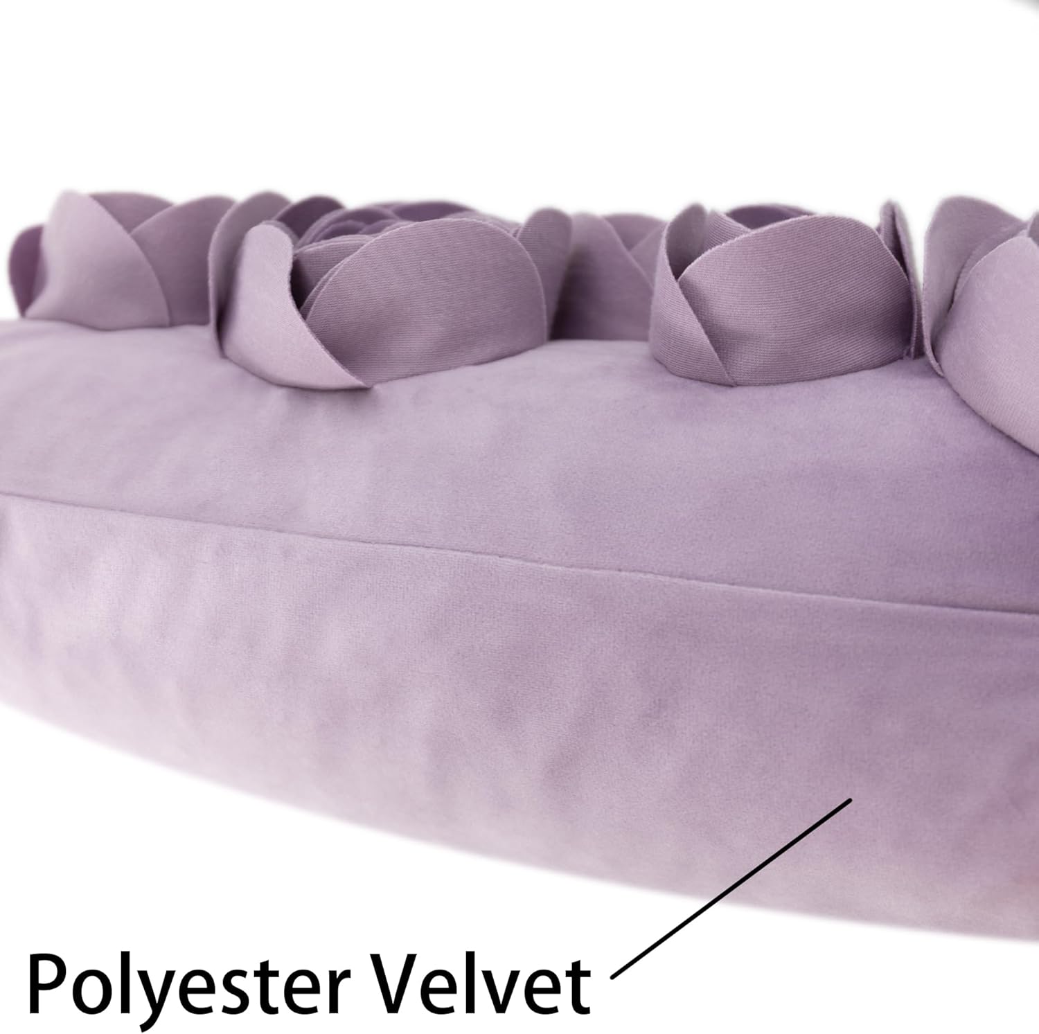 JWH 3D Flower Throw Pillow Cover Decorative Handmade Floral Pillow Case Soft Velvet Pillowcase Lumbar Cushion for Bed Living Room Chair Couch Decor Shams 12x20 Inch Purple