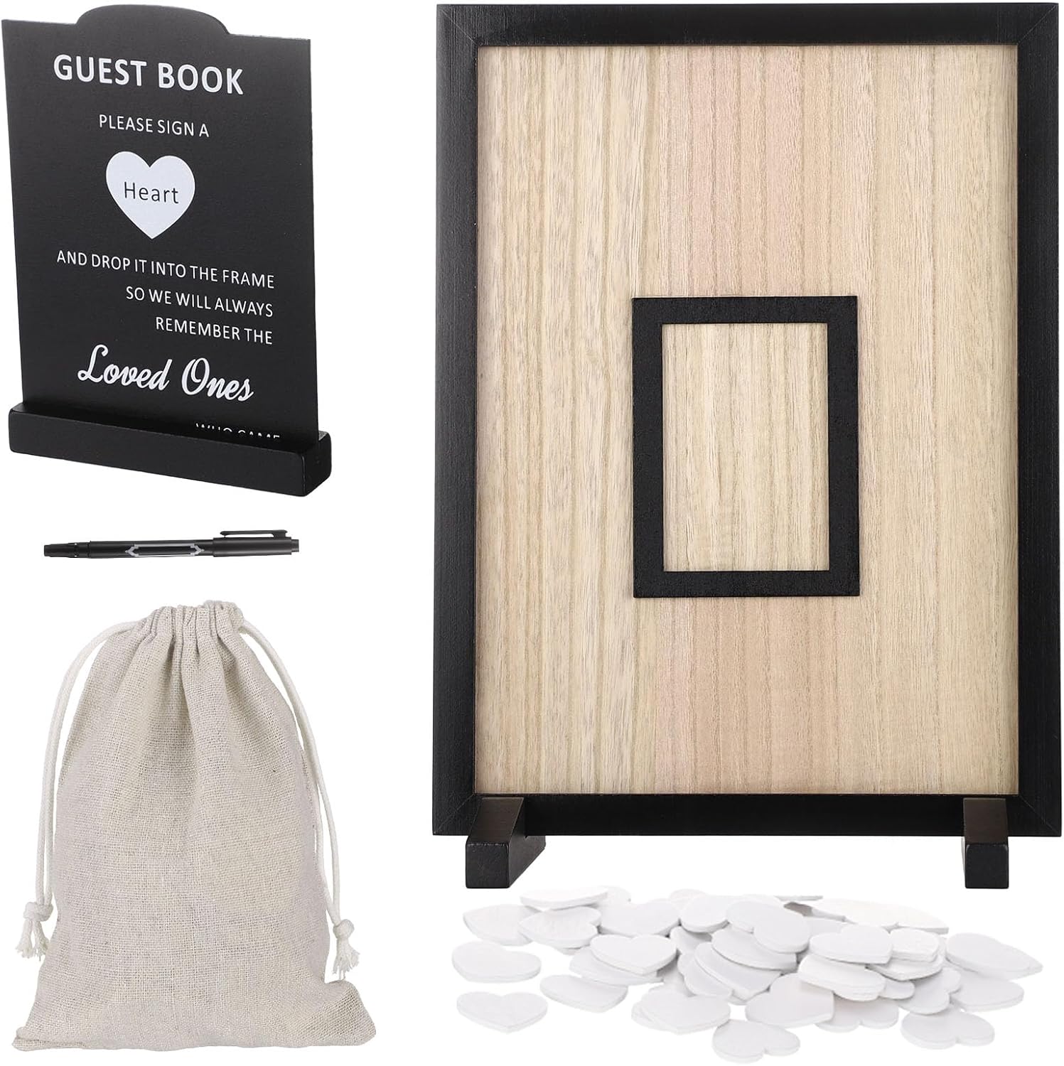 Wedding Guest Book Alternative Set, 15.8 x 11.9 in Wooden Frame Guest Book with Blank Heart Cutouts, Sunflower Decor and Stand, Guestbook for Wedding Reception, Bridal Shower, Anniversary