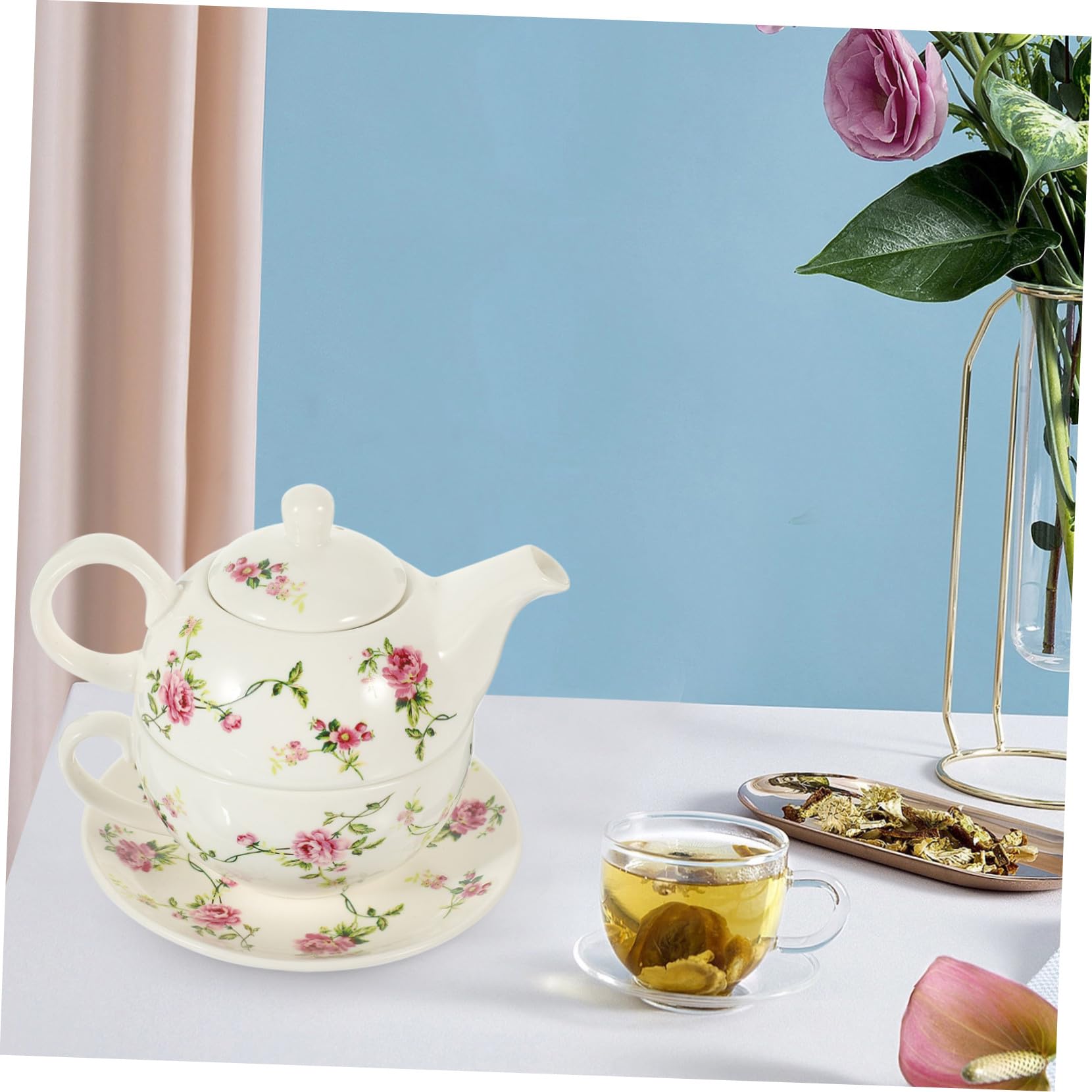 Service à Thé en Céramique 1 Set Théière et Tasse Blanche