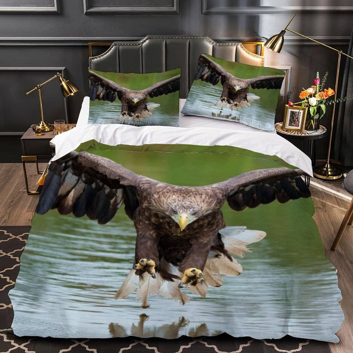 Housse de Couette 220x240 Sculpture d'Aigle Parure de Lit 2 Personnes avec 2 Taies d'Oreiller