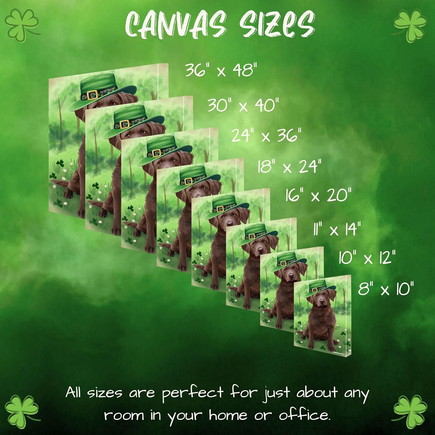 St. Patricks Day with Chesapeake Bay Retriever Dogs Canvas Wall Art - Premium Quality Ready to Hang Room Decor - Flat Rolled 8" x 10"