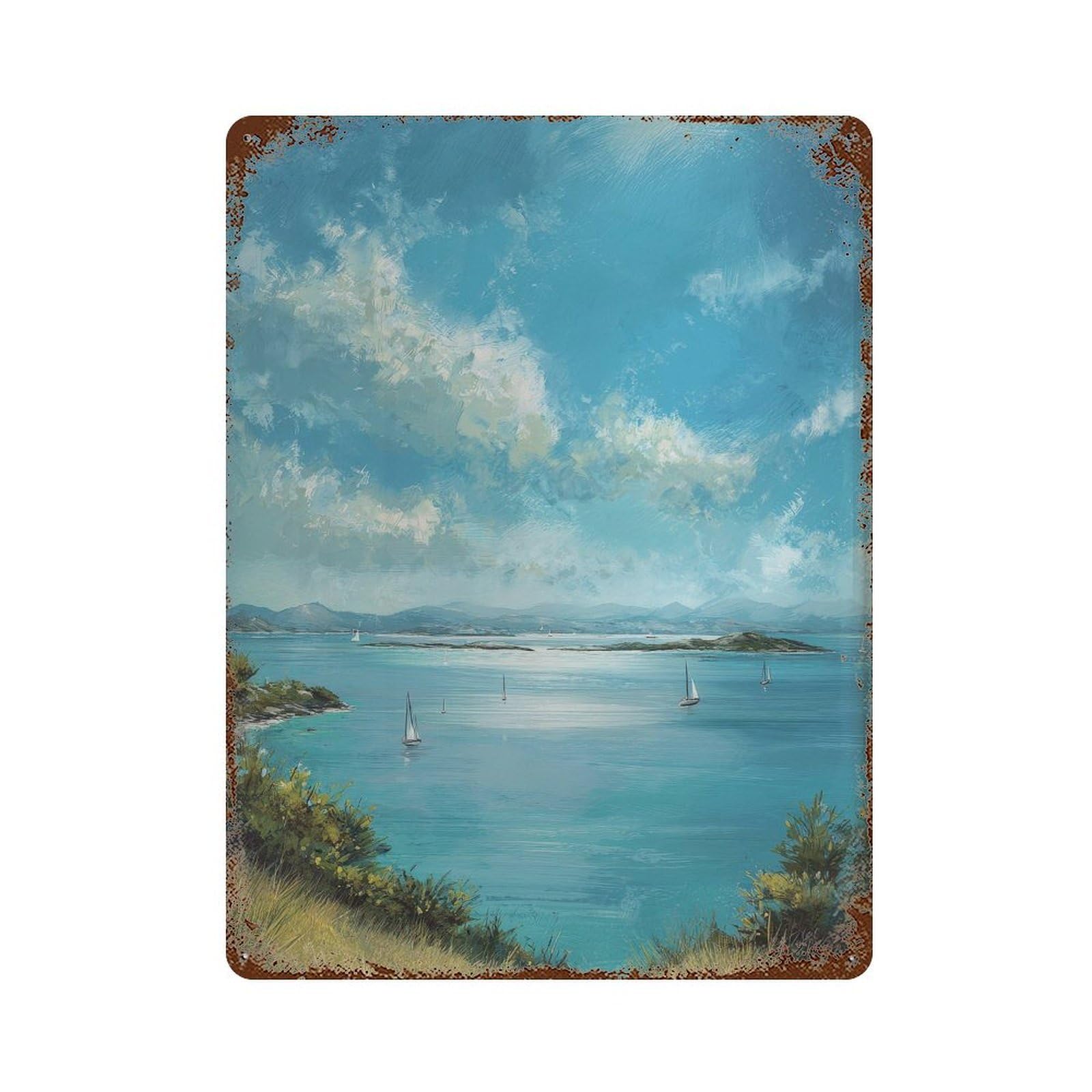 xiaoxiaoshen Sailboats On Calm Sea. Impressionist Coastal Wall Decor Art Metal Tin Poster Modern Home Decor Art Home Bar Shop Decorations Vintage Sign 40x30cm