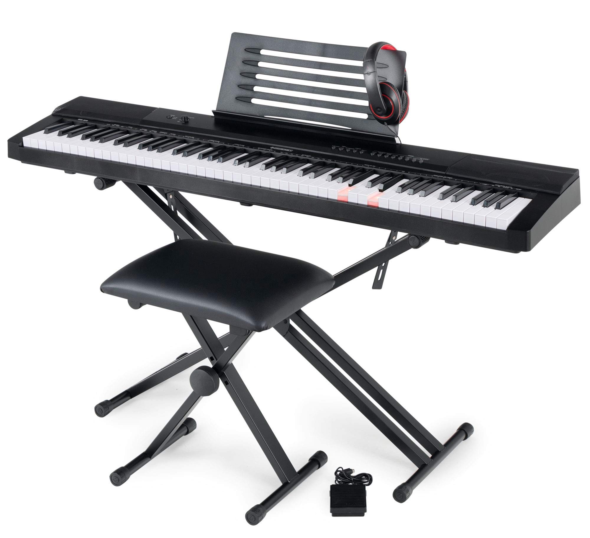 McGrey SK-88 Keyboard Super Kit - Einsteiger-Keyboard in Stagepiano-Optik mit 88 Leuchttasten - 146 Klänge - inklusive Sustain-Pedal, Keyboardständer, Hocker und Kopfhörer - schwarz