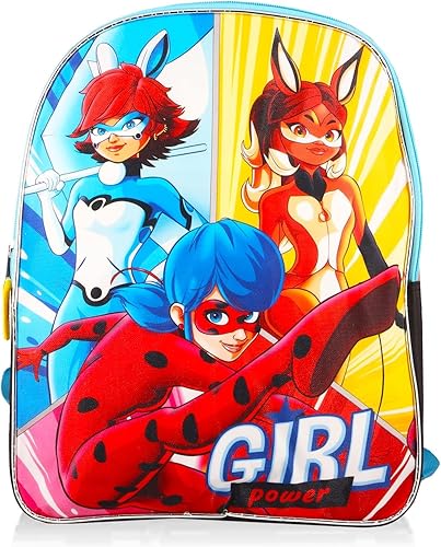 Vista 2 de Miraculous Mochila de mariquita con juego de lonchera, paquete con mochila Miraculous Ladybug de 15 pulgadas para niñas, bolsa de almuerzo, sellos