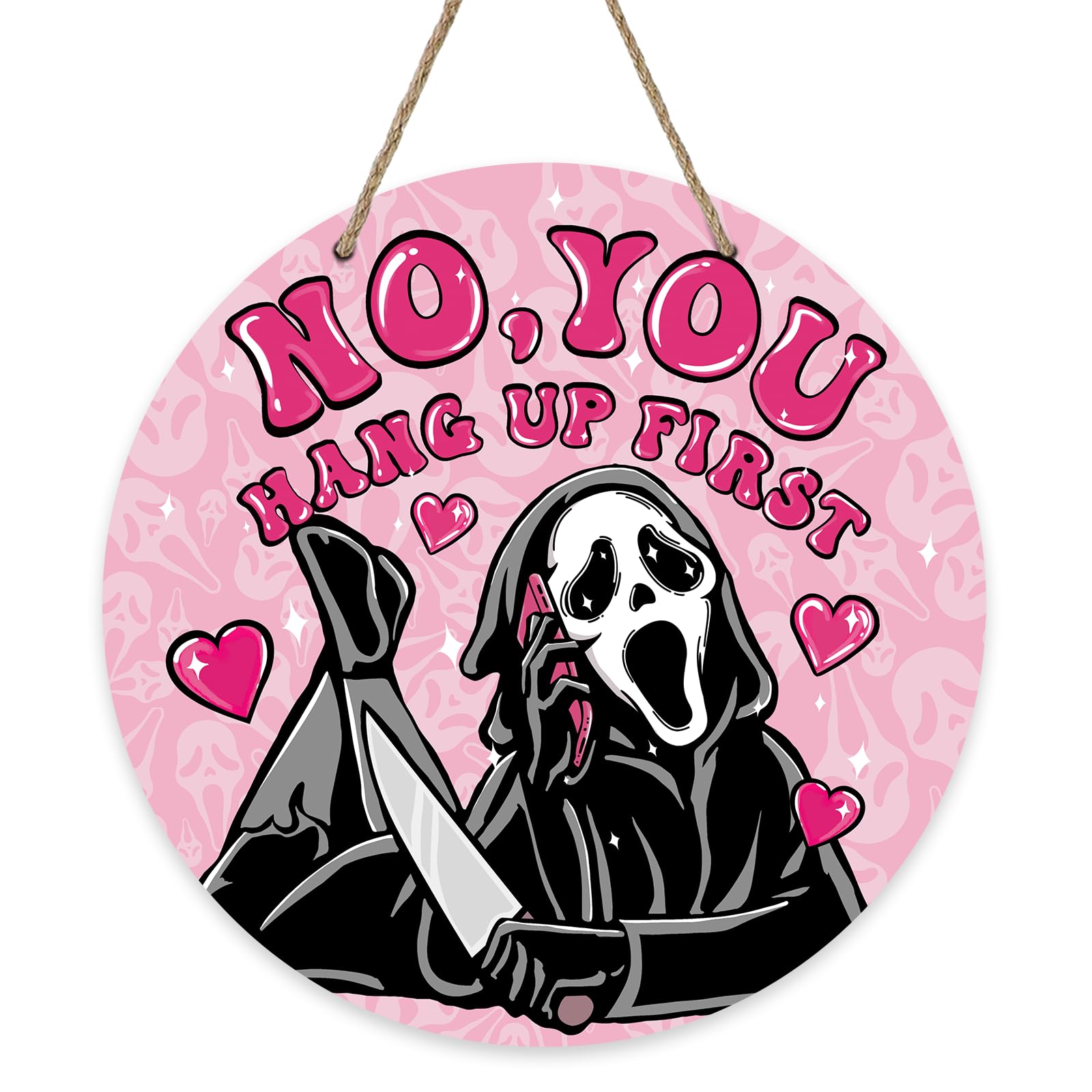�️ Pink Halloween Grim Reaper Front Door Sign, Horror Movie Ghost Face — deal on Shopping With Noya