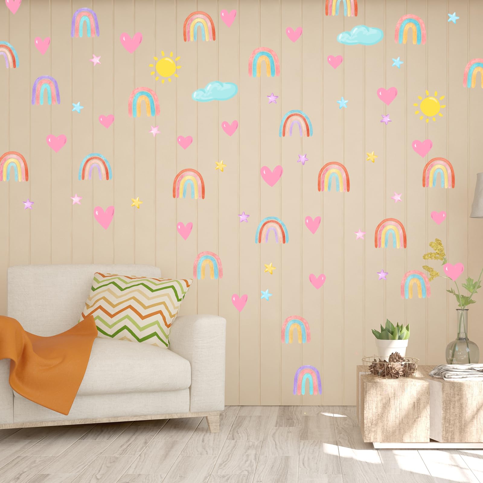 Rainbow Stars Wall Decals Heart Clouds Wall Decor Removable Stick and Peel Wall Stickers Boho DIY Wall Stickers for Girls Boys Baby Bedroom Nursery Room Kids Room DecorationUsed on Smooth Surfaces - Image 4