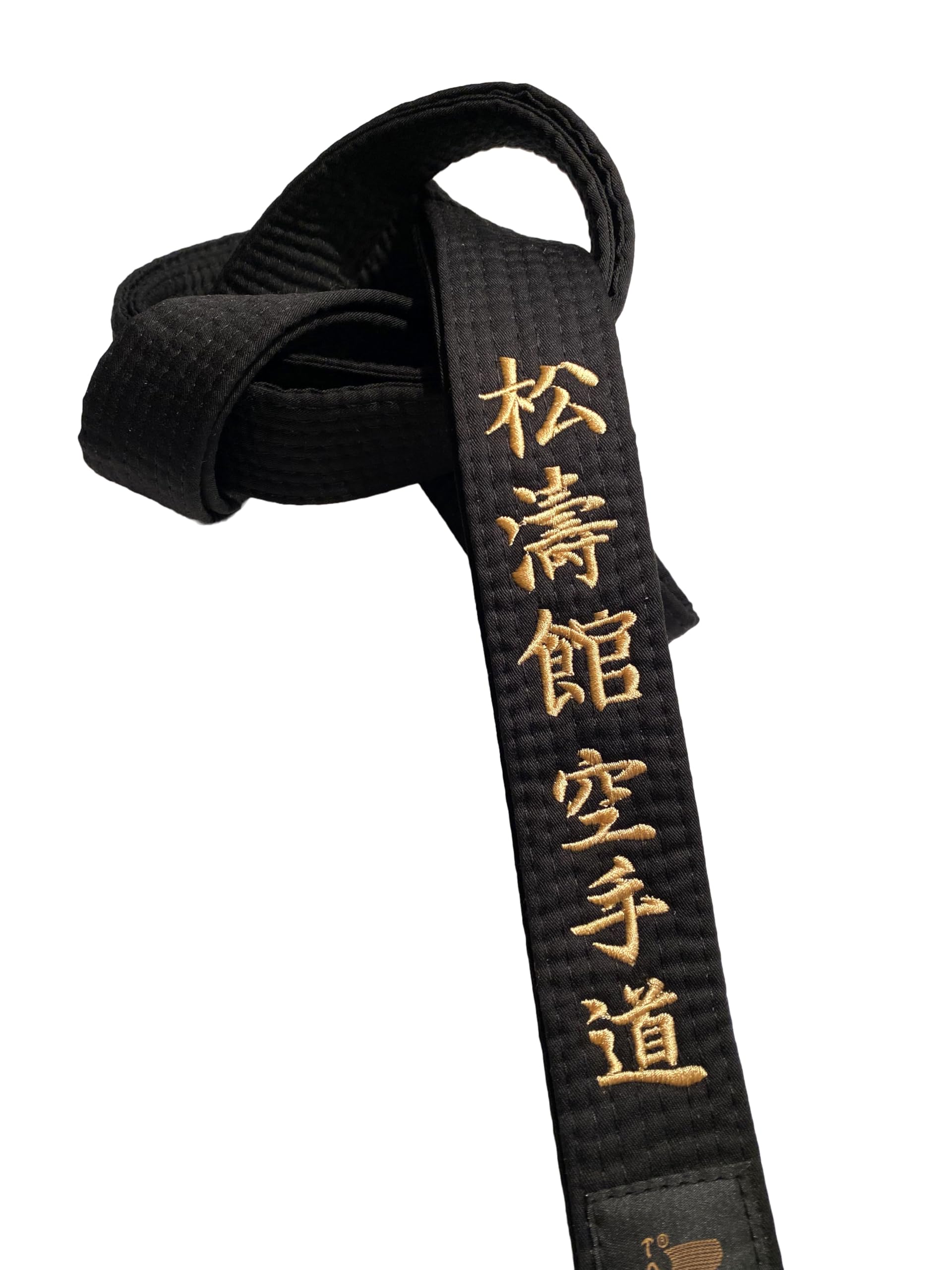 Ceinture de karaté noire - Brodée - Shotokan Karate Do - Inscriptions brodées dorées - Sangle noire Kanji japonaise - Ceinture noire