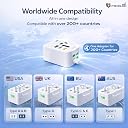 PROSAC Universal Travel Adapter with 6A AC Socket Output, All-in-One International Fast Charging Plug for 180+ Countries (US/UK/EU/AUS), Universal AC Socket, Compact Travel Charger (White) gallery image