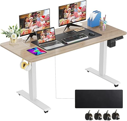 Miniatura 1 de Escritorio eléctrico de pie de 55 x 24 pulgadas, altura ajustable, escritorio de pie con alfombrilla de mouse de gran tamaño, cuatro alturas de