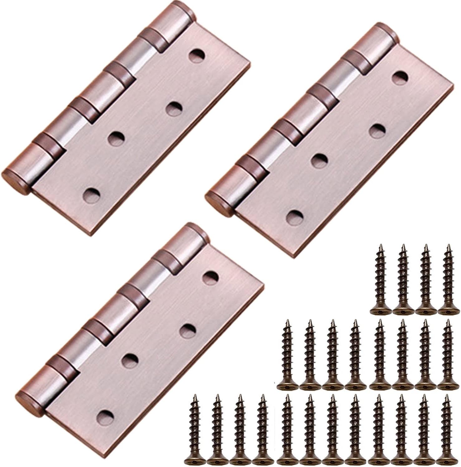 Door Hinges 4'' Ball Bearing Stainless Steel Heavy Duty Hinges 4 x 3 inch with Thickness 0.3cm Commercial Grade Door Hinges 3 Pack (Red-Brown)