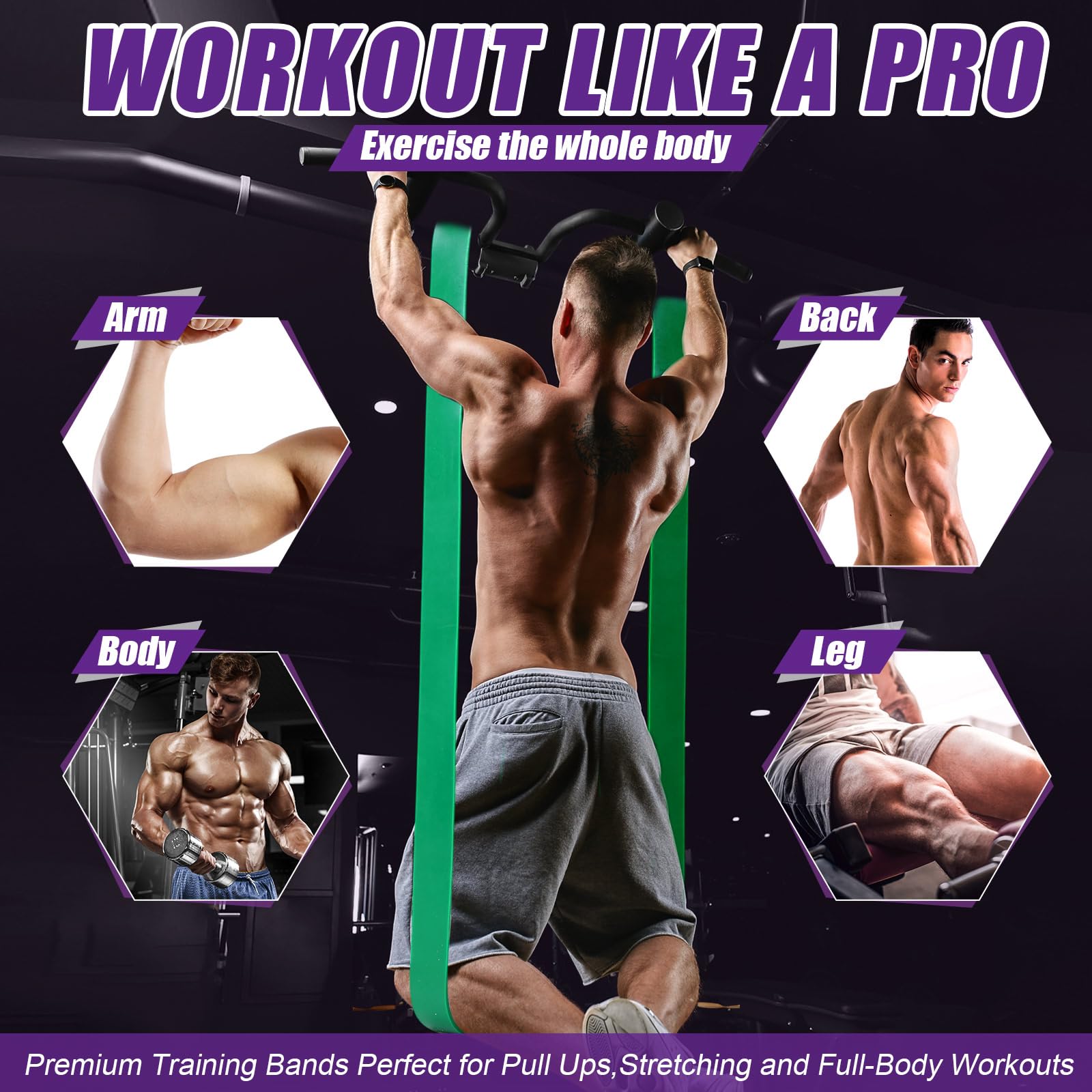 Foilswirl 10 bandas de resistencia para dominadas, bandas elásticas de ejercicio resistentes de 15 a 125 libras para hombres y mujeres, entrenamiento, yoga, terapia física