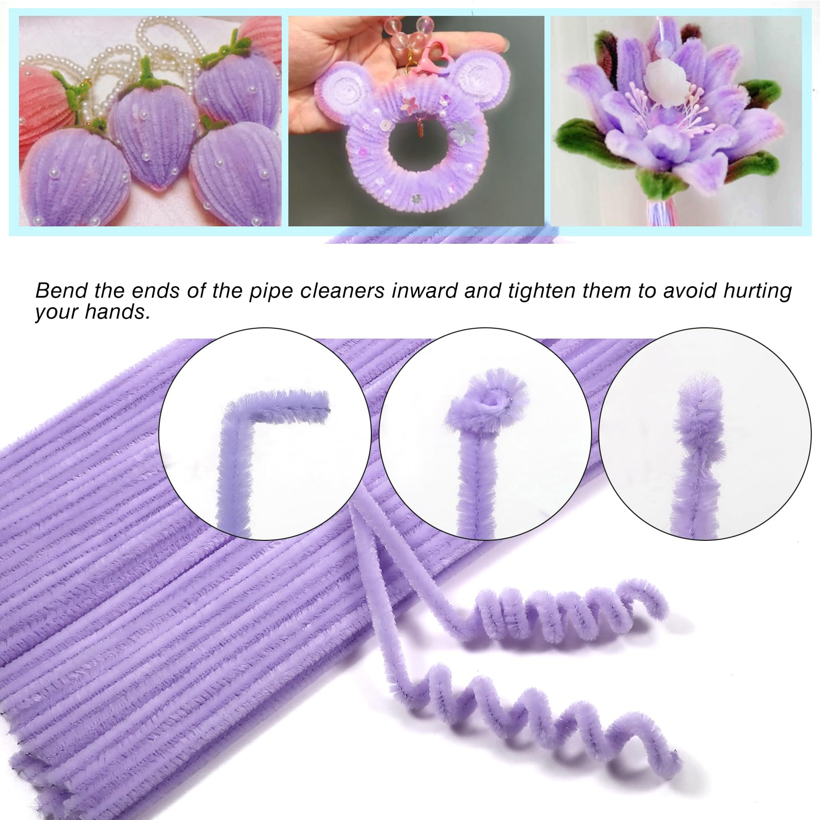 TOAOB 100pcs Pale Purple Pipe Cleaners for Craft 30cm Long Chenille Stem 6mm Thick Fuzzy Sticks Craft Supplies for DIY Flowers Projects Home Decorations - Image 3