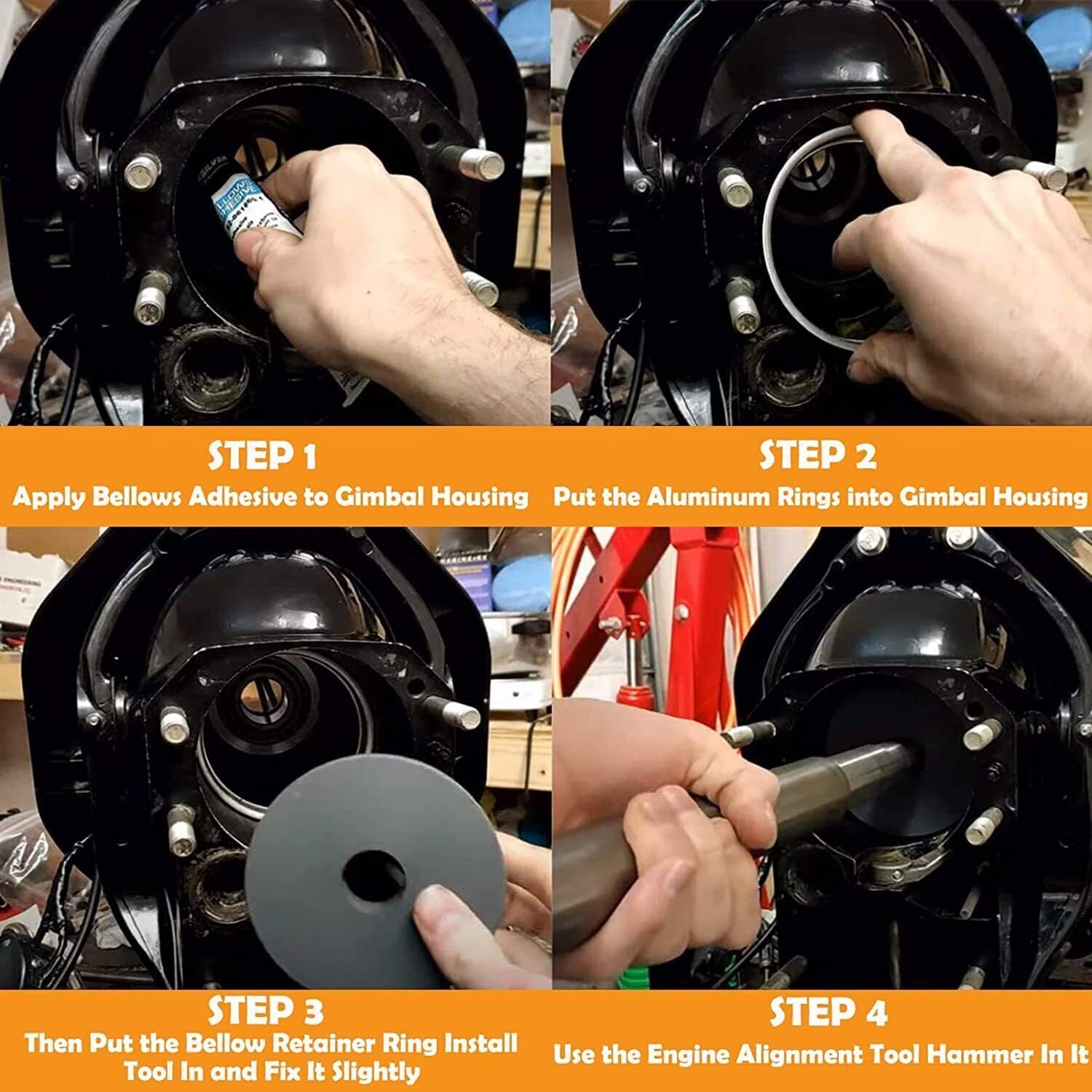 Bellow 818162 Outil d'installation d'anneau pour Mercury MerCruiser Bravo Alpha One Gen 2 Blackhawk modèles Remplace Mercury Mariner 91-818162 43577 Sierra 18-9870 Mallory 79821
