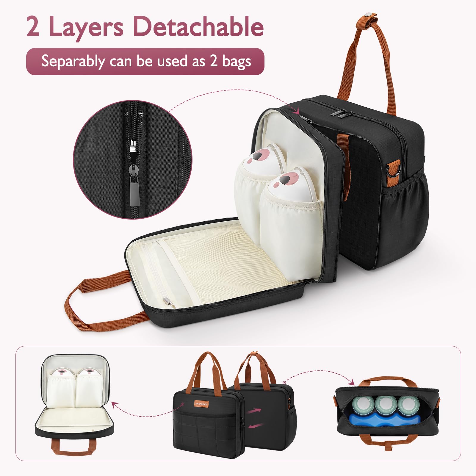 Borsa da viaggio rimovibile per latte materno con impacco di ghiaccio, borsa tiralatte a doppio strato, compatibile con tiralatte indossabile, borse portatili per il trasporto del latte materno con