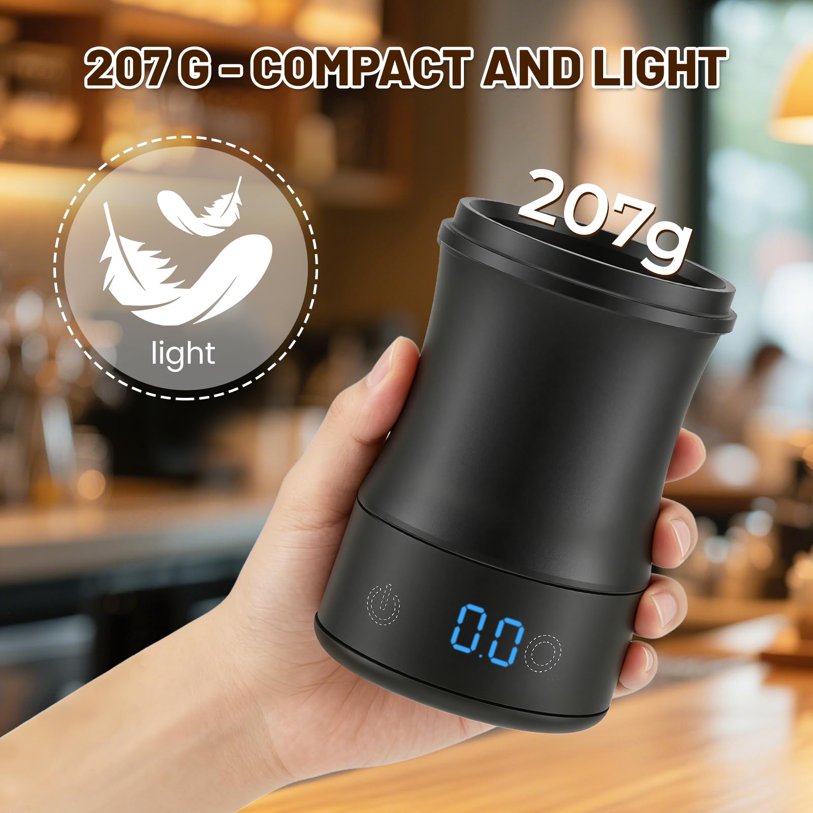 Bilancia da Caffè Espresso – Coffee Scale con Doseur 53 mm, Bilancia Digitale Ricaricabile USB‑C, Precisione 0,1 g / 500 g, Design Split, Accessorio Barista Compatto per Professionisti e Appassionati