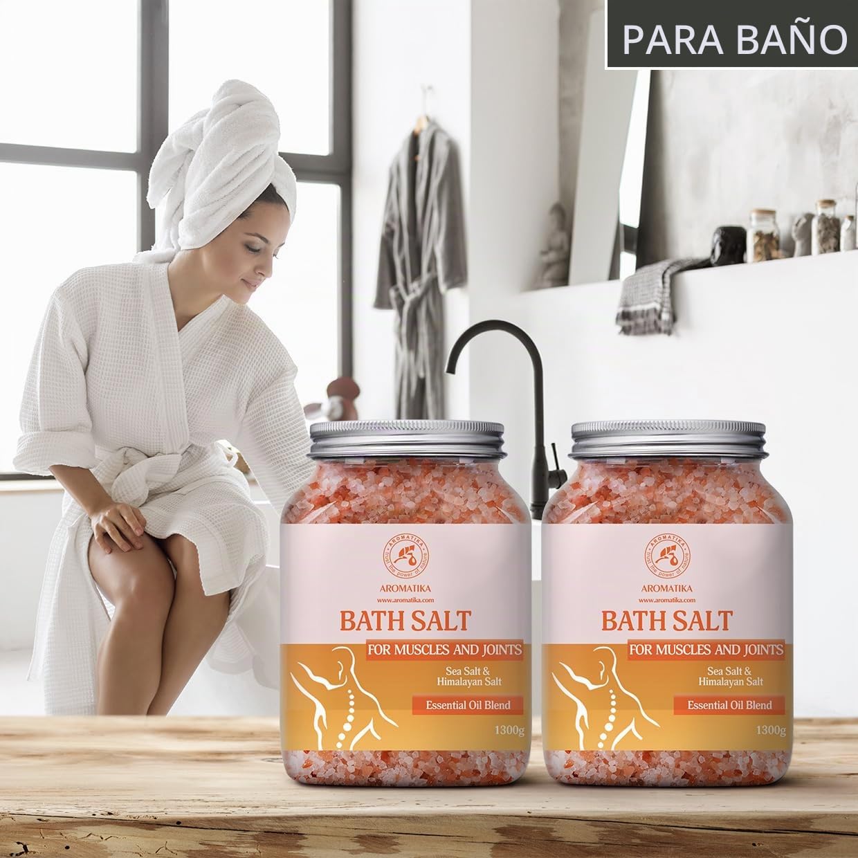Sales de Baño Set Articulaciones & Músculos 2х1300g - Aceites Esenciales de Lavanda & Salvia & Romero - 100% Natural Sale Marina - Cuidado del Cuerpo - Baños de Relajación - Calma - Aromaterapia