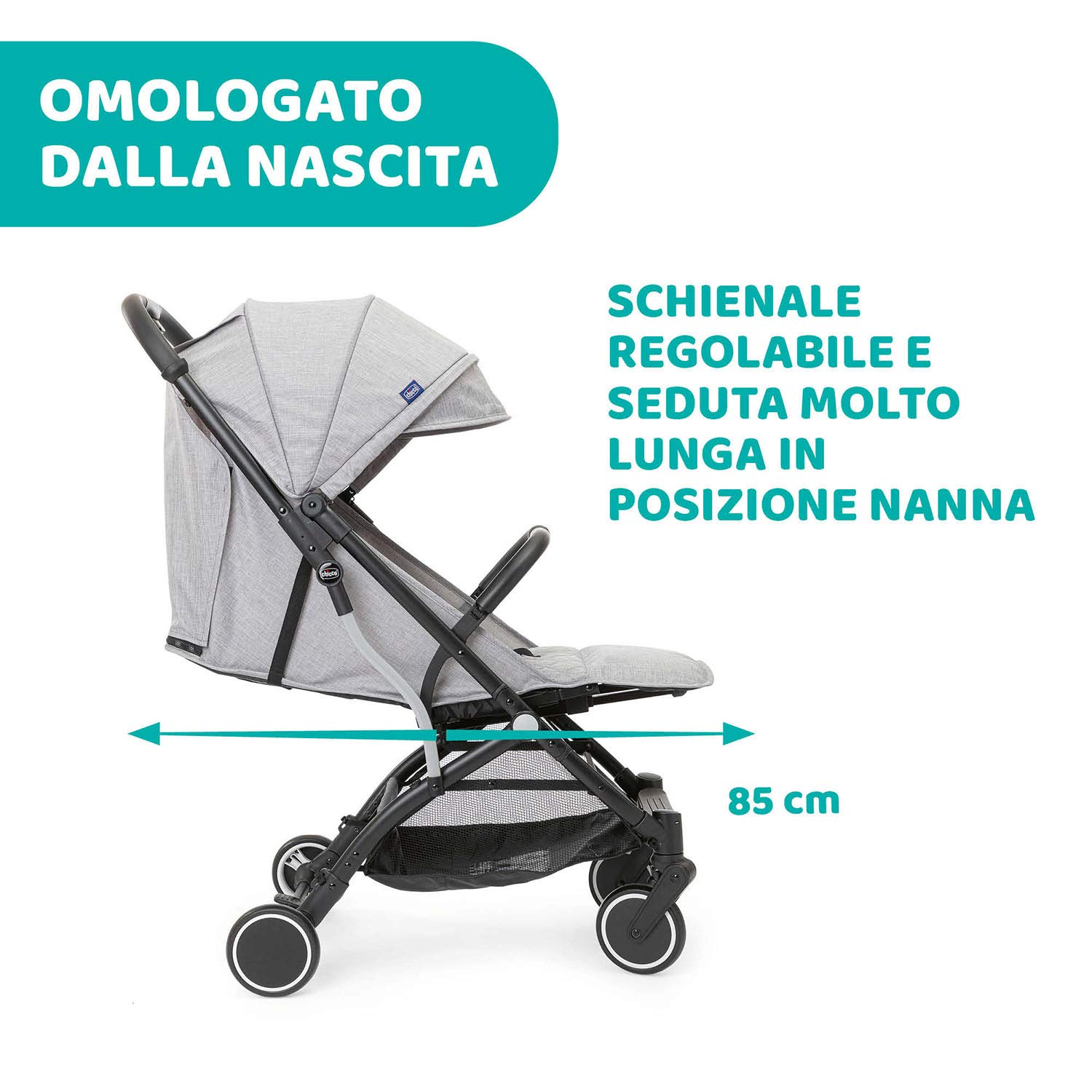 Chicco Trolley Me Passeggino Leggero Reclinabile Pieghevole 0-15 kg Chiusura Compatta Parapioggia Cappottina Estendibile Light Grey
