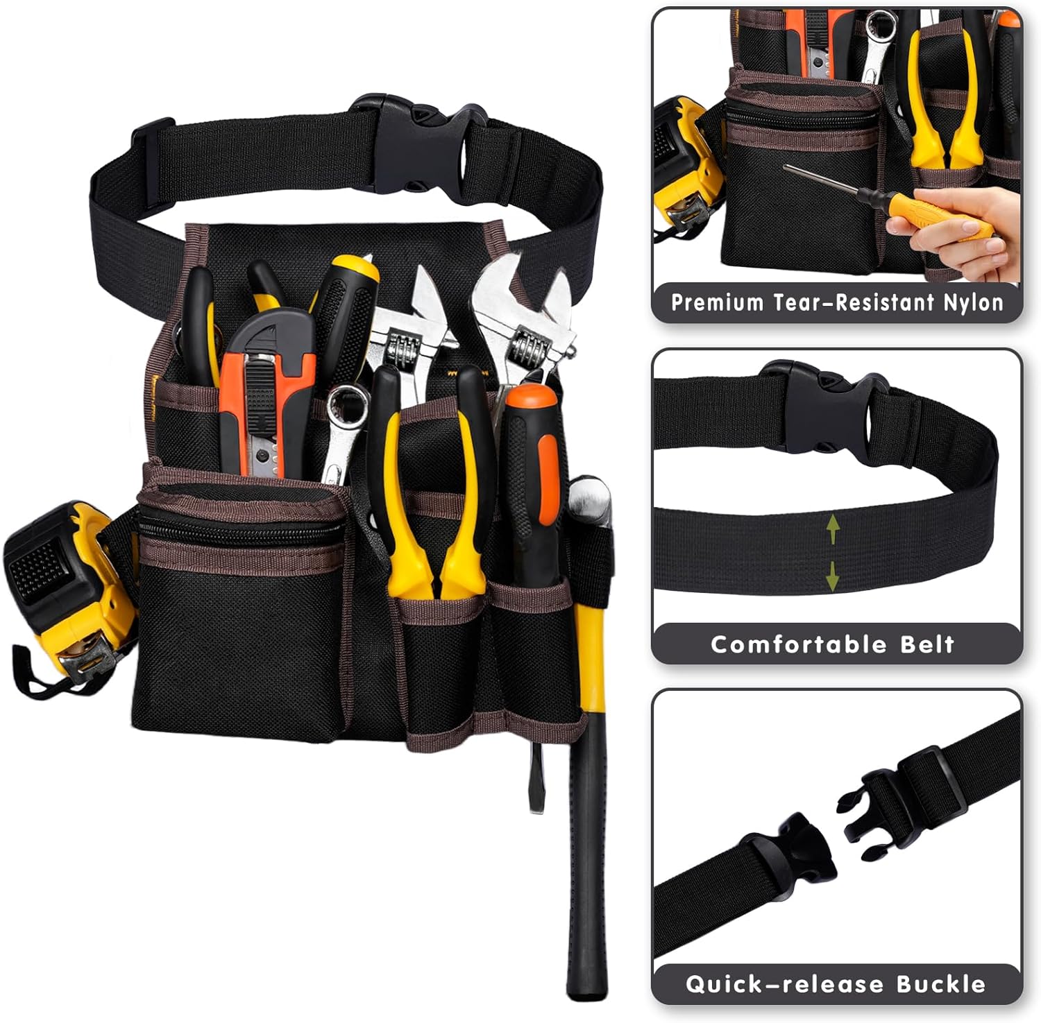 Tools Pouch with Adjustable Belt, Durable Utility Tool Holder for Craftsmen, Electricians, and Handymen, Versatile Organizer with Multiple Pockets and Tool Slots