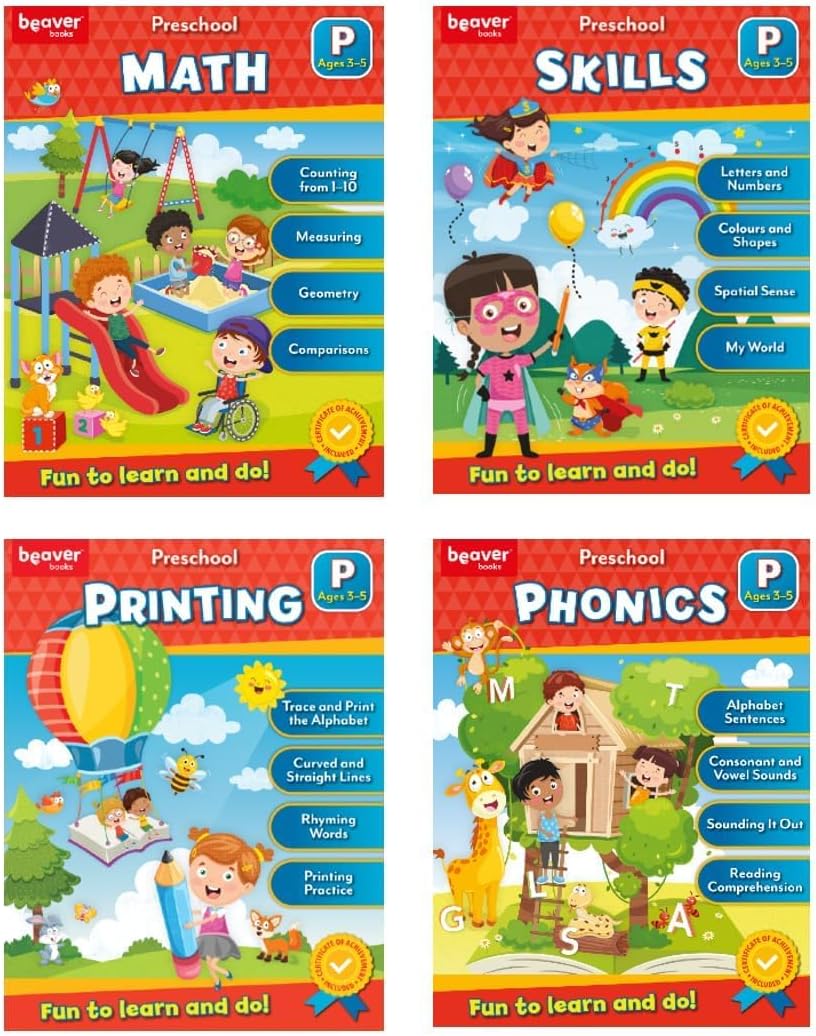 Head Start Workbooks for Kids Ages 3-5, Fun Preschool Workbooks for Learning Reading and Writing Basics, Before School Workbooks with Math, Printing, Phonics, and Skills