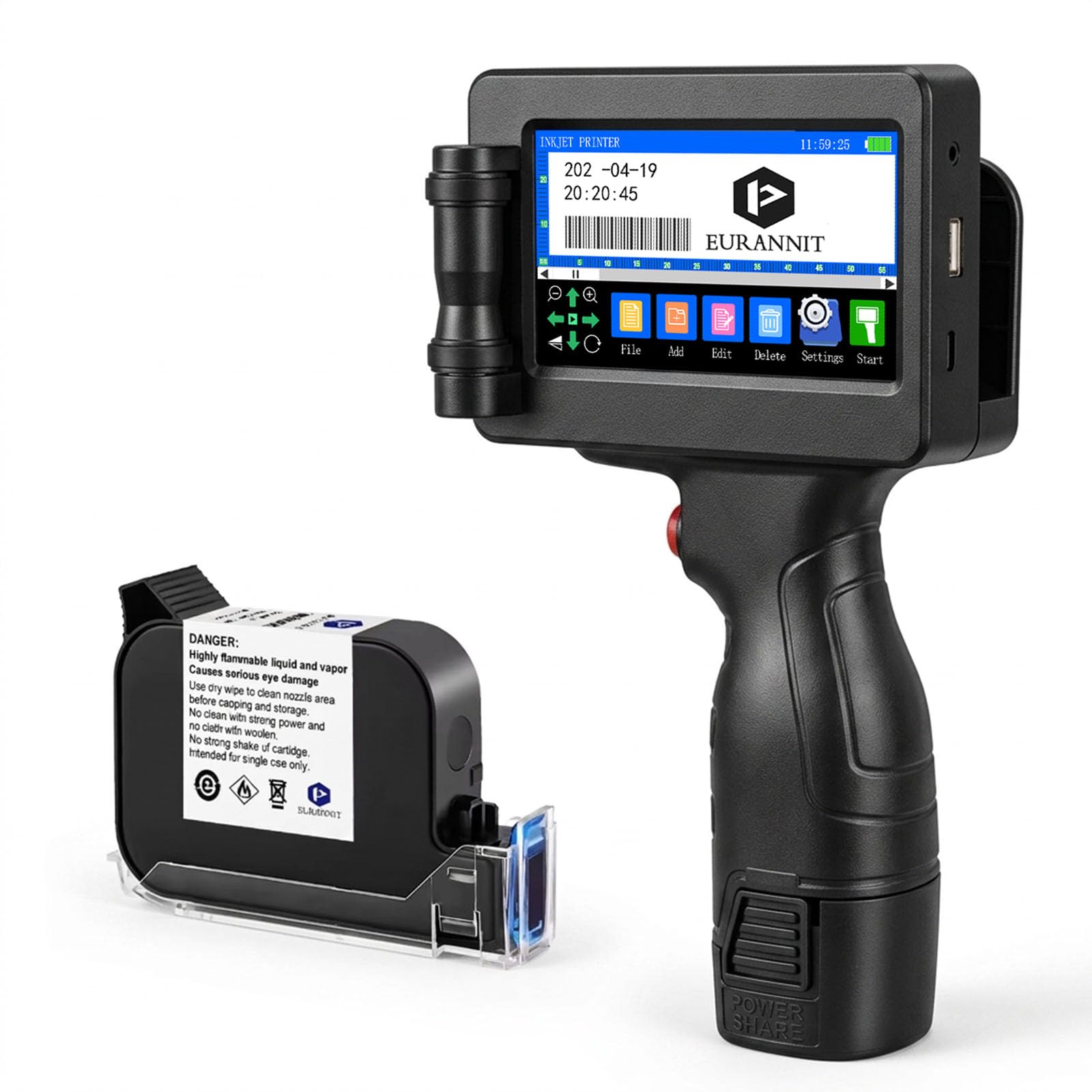 Handheld Inkjet Printer E55 with W6900K Fast-Drying Ink Cartridge, Portable Handheld Printer Gun 0.5 Inch Nozzle for Serial Numbers Logo DIY QRCode barcodes, Print on Carton Plastic Metal-image-16