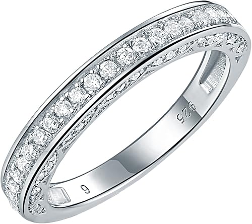 Newshe Jewellery Banda de Boda Apilable Anillos de Compromiso de Circonita Cúbica para Mujeres Plata de Ley 925 Eternidad Aniversario Nupcial Talla