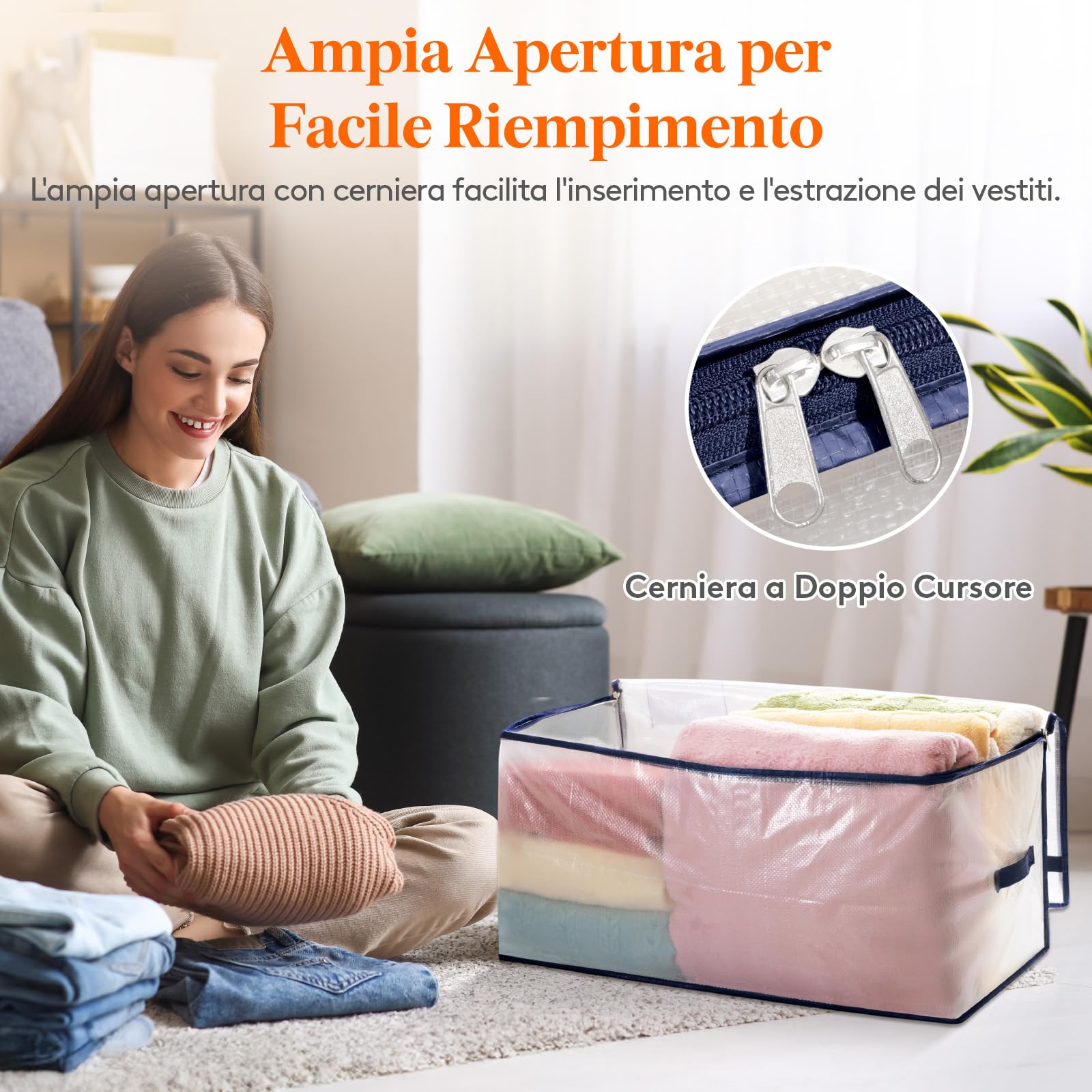 Lifewit Set di 4 Grandi Scatole per Armadio 90 L, Borse Trasloco con Manici, Contenitore Pieghevole per Piumoni, Coperte, Vestiti, Trasparente