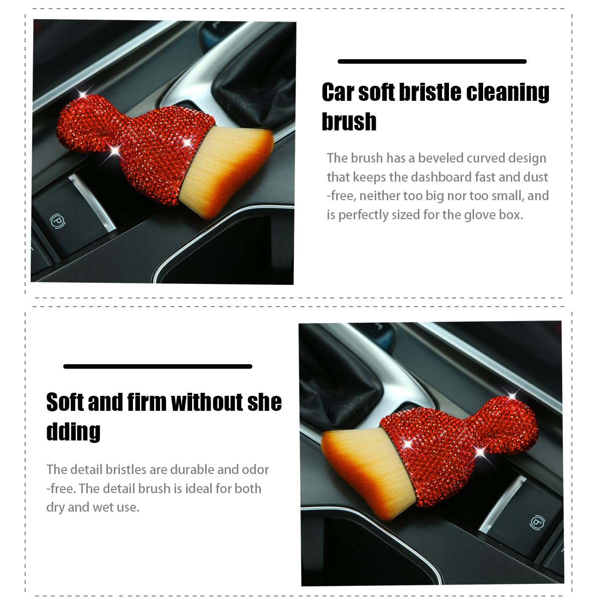 Bling Handle Car Interior Dust Brush - Soft Nanofiber Bristles For Dashboard, Vents & Detailing