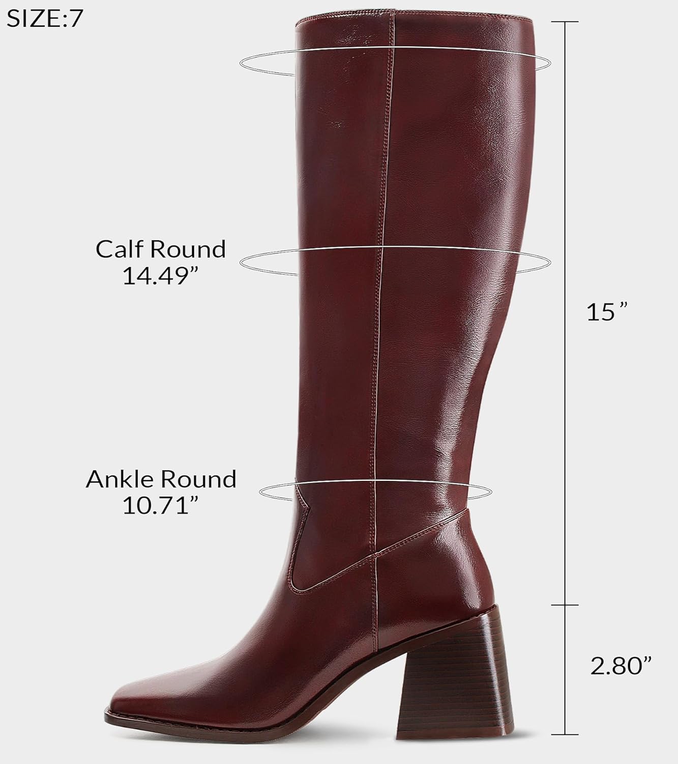 MUCCCUTE Burgundy Knee High Boots for Women Square Toe Chunky Block Heel Boots with Side Zipper Pull On Tall Boot - Image 9