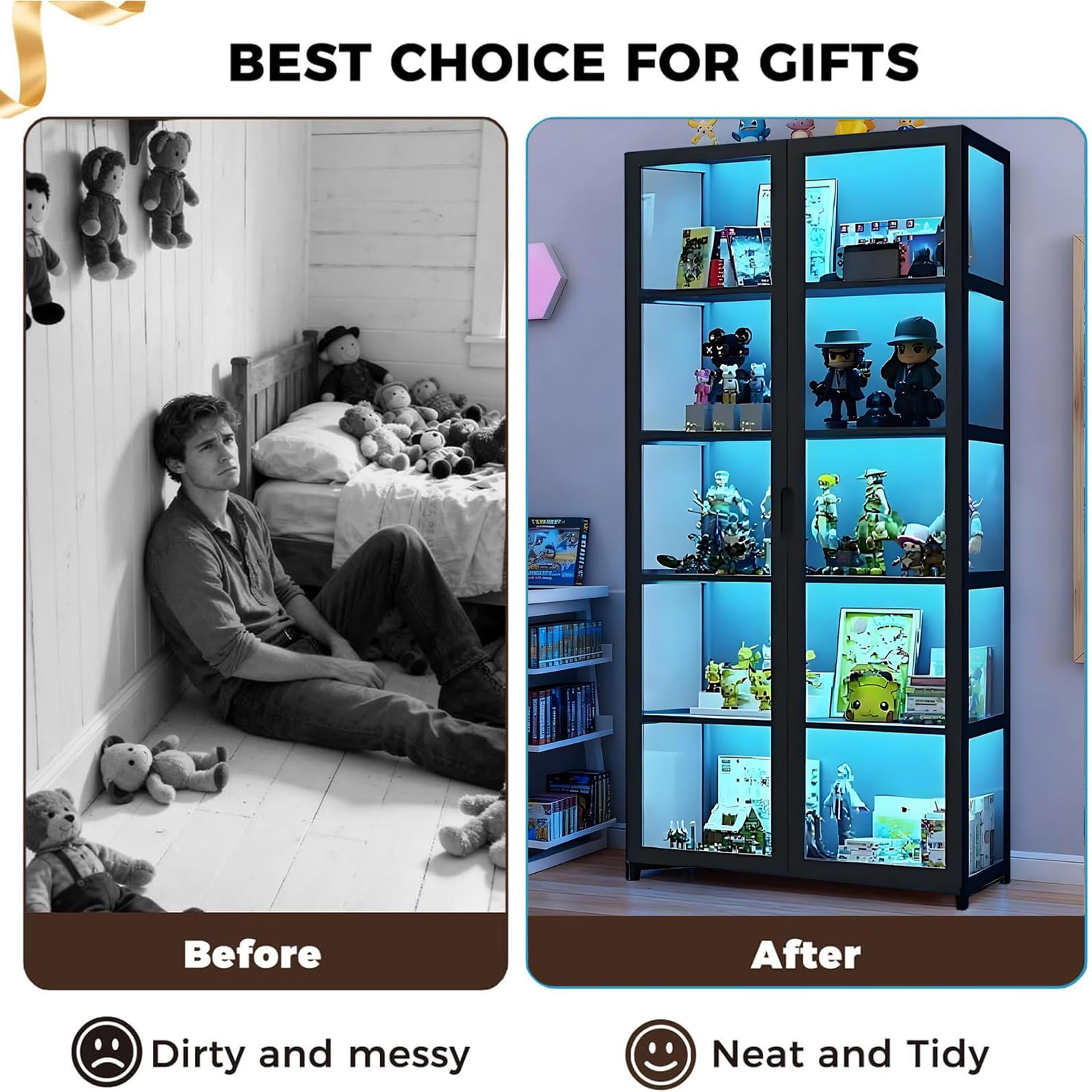 Vitrina con Puertas de Vidrio acrílico, Organizador de Juguetes coleccionables de 5 Niveles y Estante de exhibición, estantería para el hogar, Sala de Juegos, Sala de Estar (Negro)