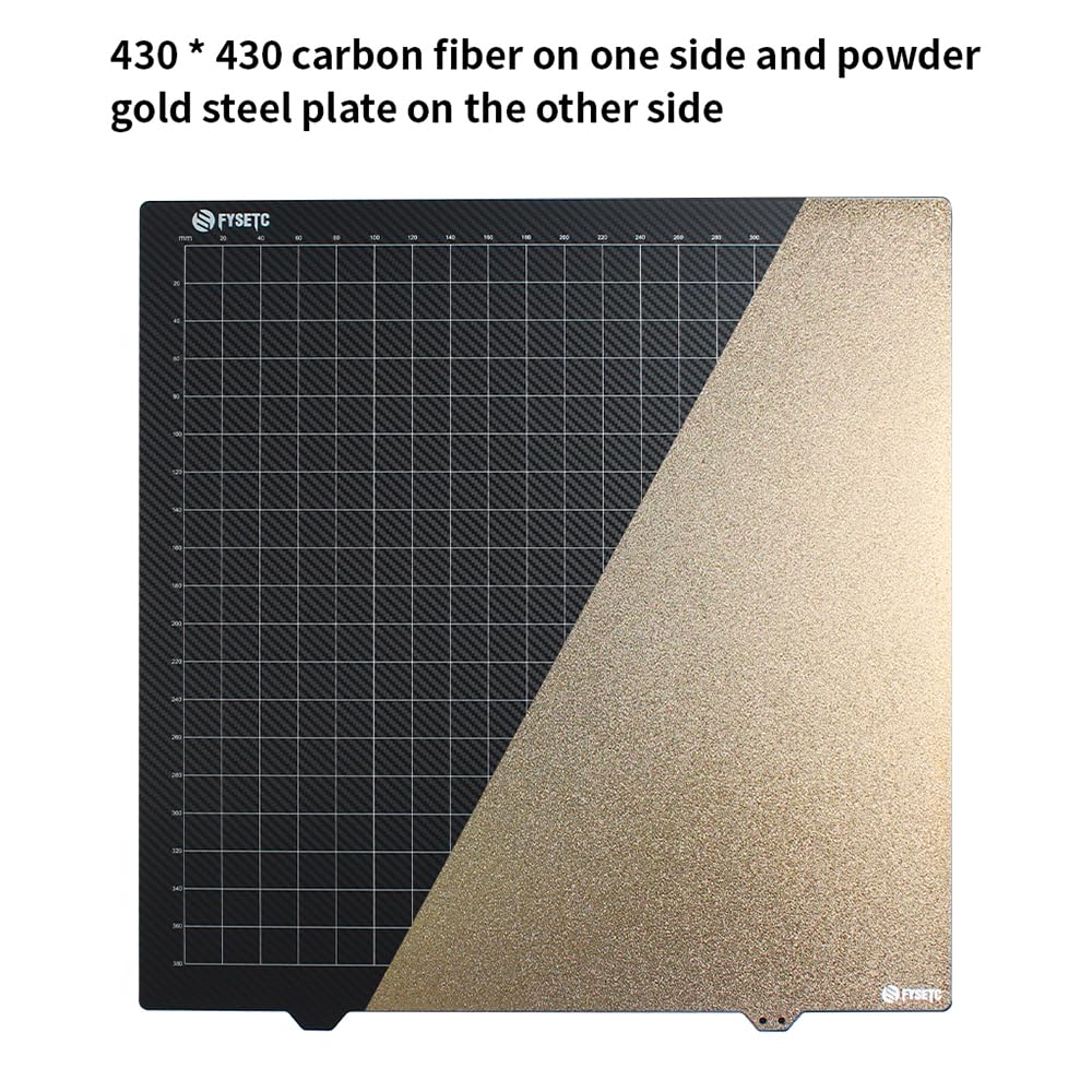 Placa de construcción PEI de 430x430mm Cama de impresión 3D Recubrimiento en polvo de doble cara PEI + Superficie lisa de fibra de carbono Plataforma flexible de acero con resorte (1)
