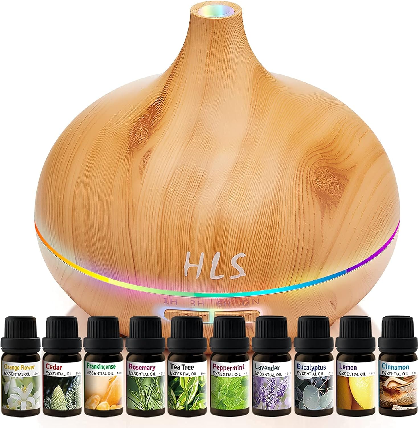 Aroma Humidifier for Essential Oil Large Room Diffuser Set with 10 Essential Oils, Aromatherapy Ultrasonic 550ml Diffusers for Essential Oil, Bedroom Vaporizer Cool Mist Humidifier for Home and Office : Health & Household