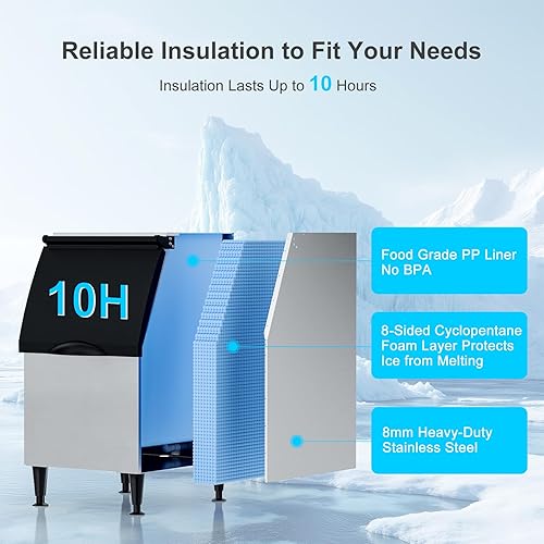 Miniatura 17 de COTLIN Máquina comercial para hacer hielo de 20 pulgadas, 150 libras/24 horas con contenedor de almacenamiento de aislamiento de 33 libras, ciclo